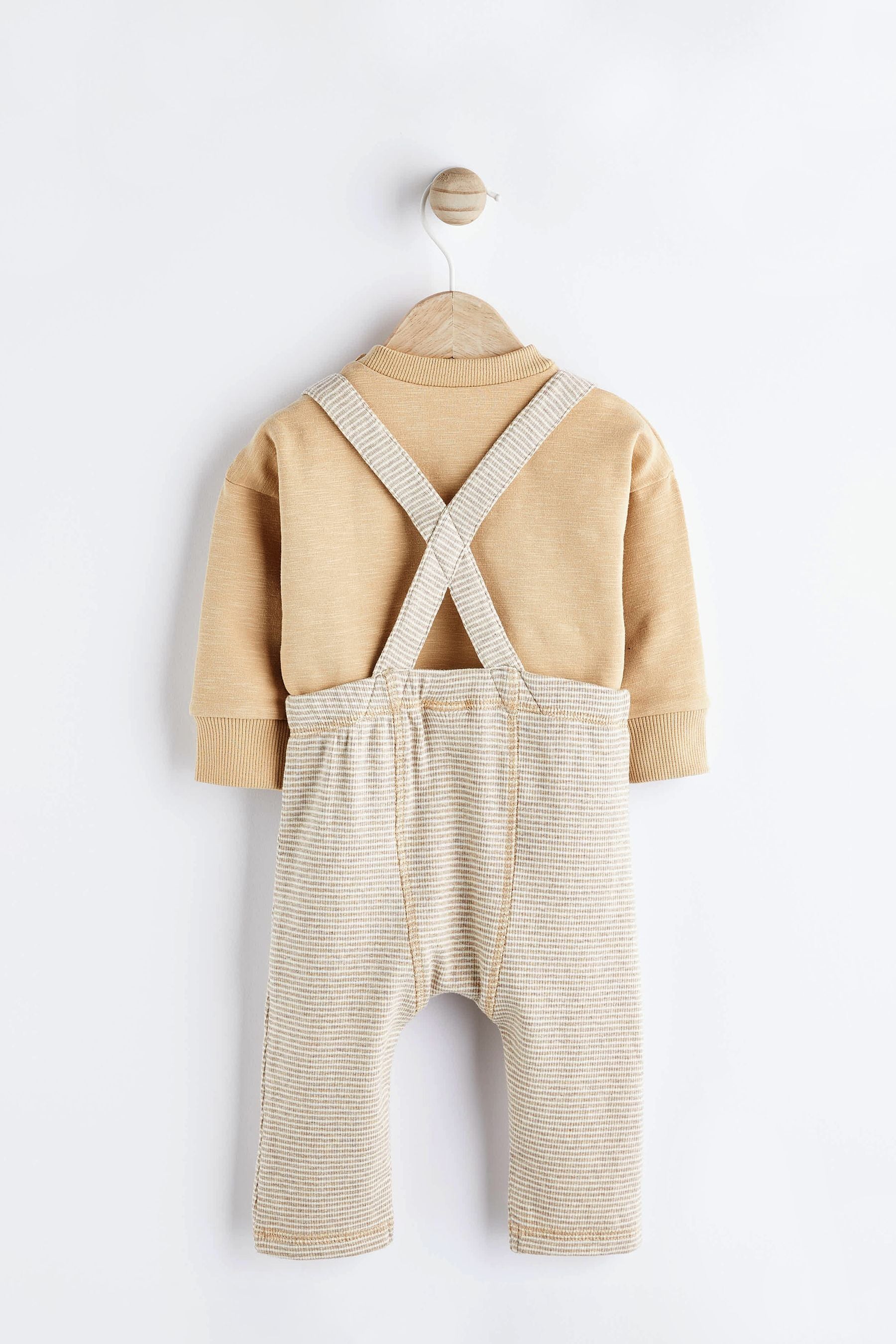 Sand Brown Bodysuit And Dungarees Set