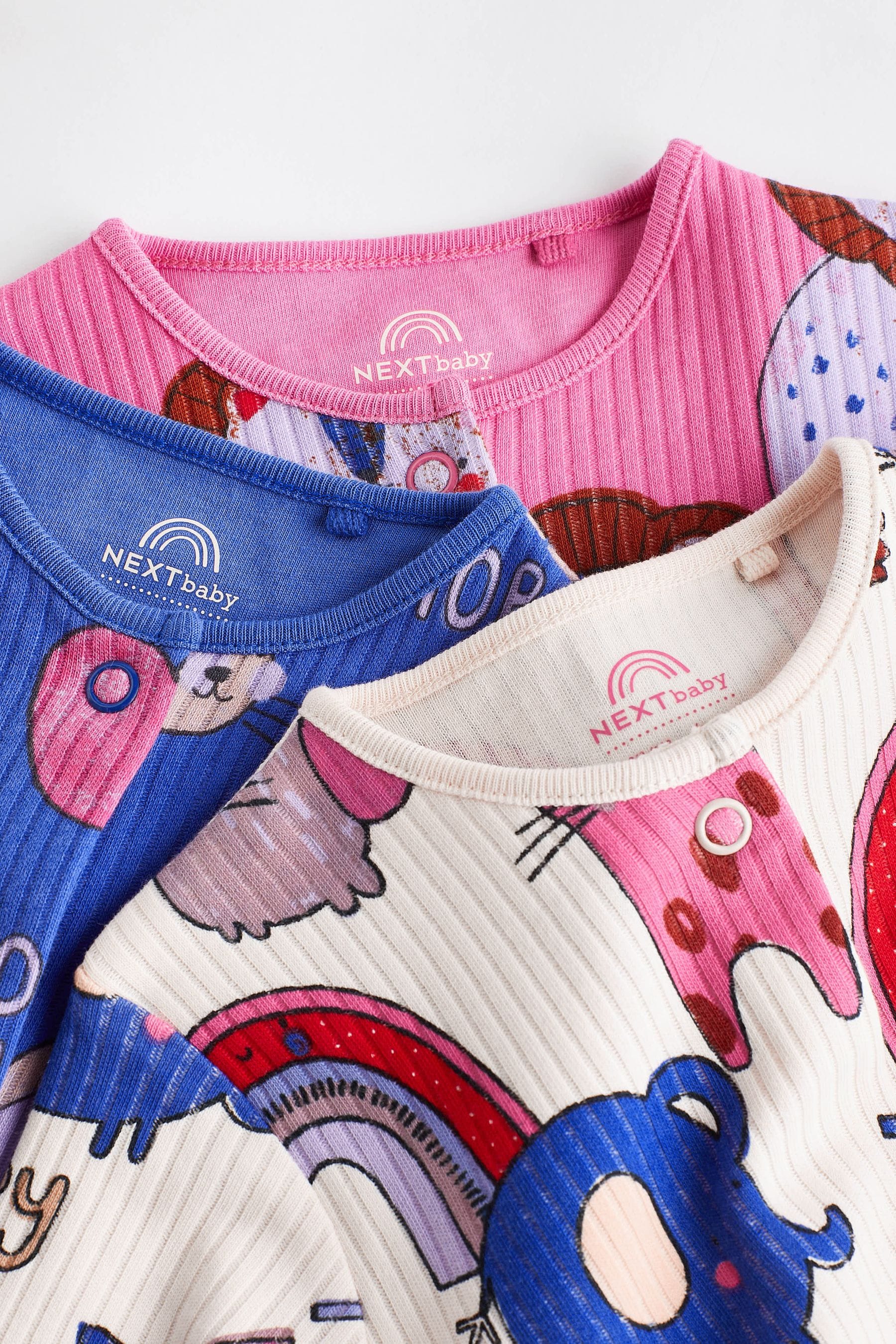 Pink Printed Baby Sleepsuits 3 Pack (0mths-2yrs)