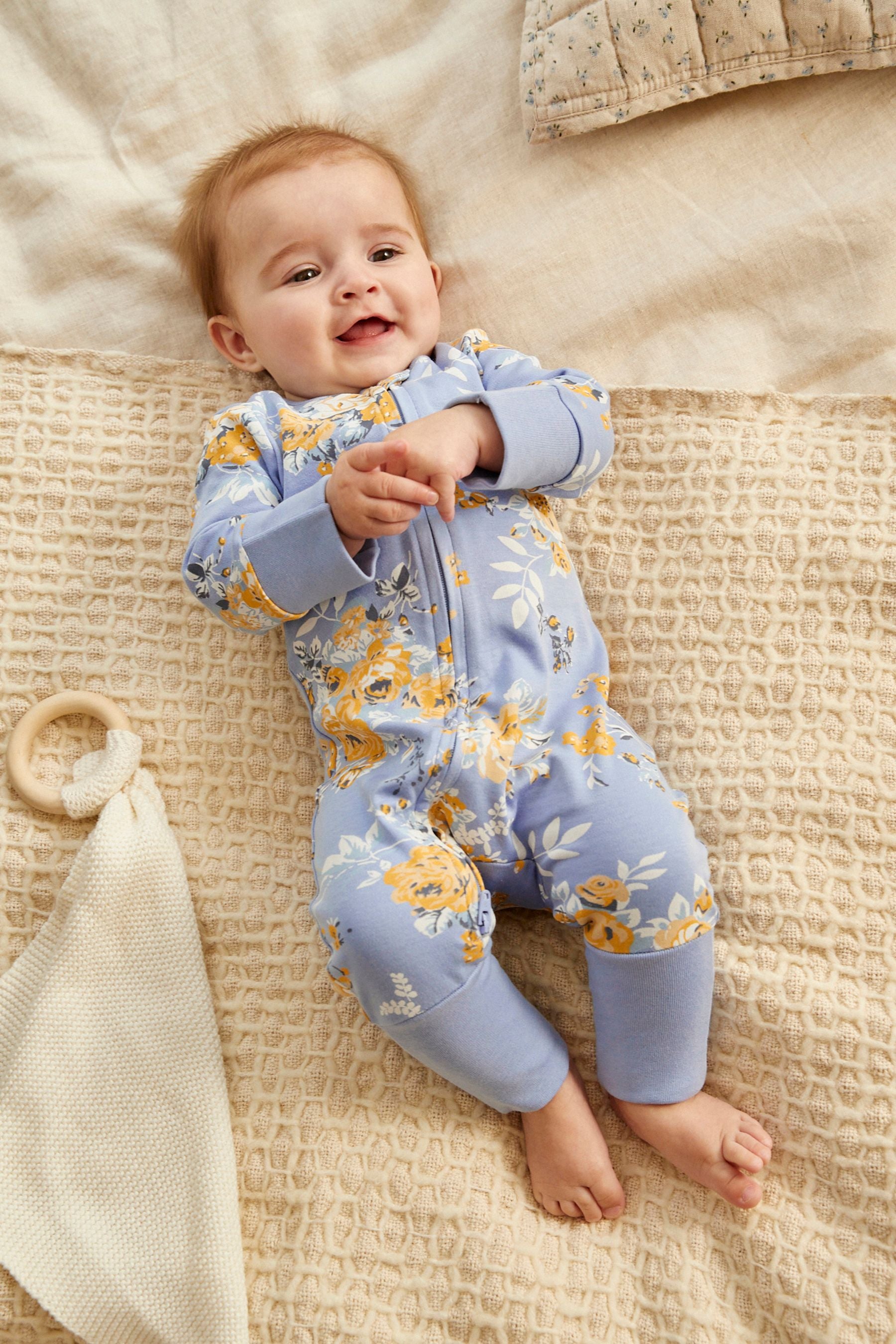 Blue Turnover Feet Two Way Zip Baby Sleepsuit 1 Pack (0mths-3yrs)