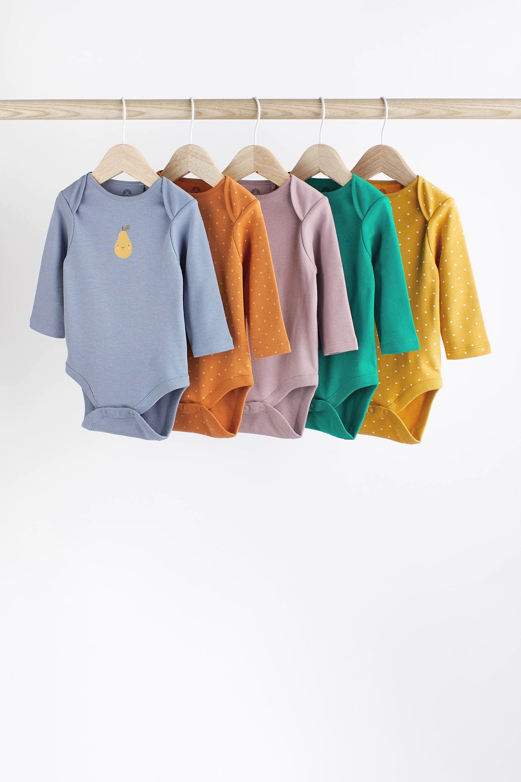 Multi Placement Baby Long Sleeve Bodysuits 5 Pack