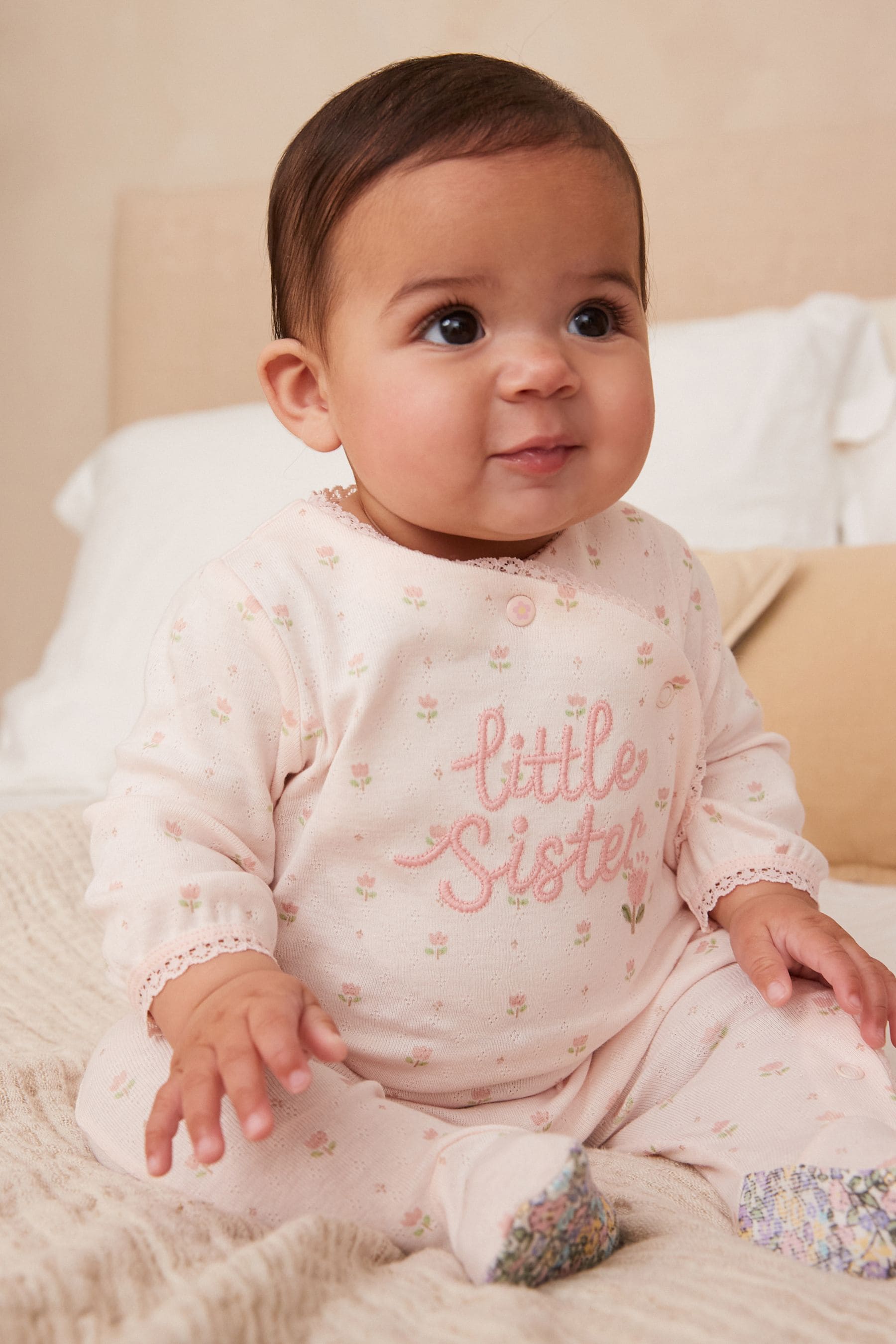 Pink Little Sister Baby Sleepsuit (0-18mths)