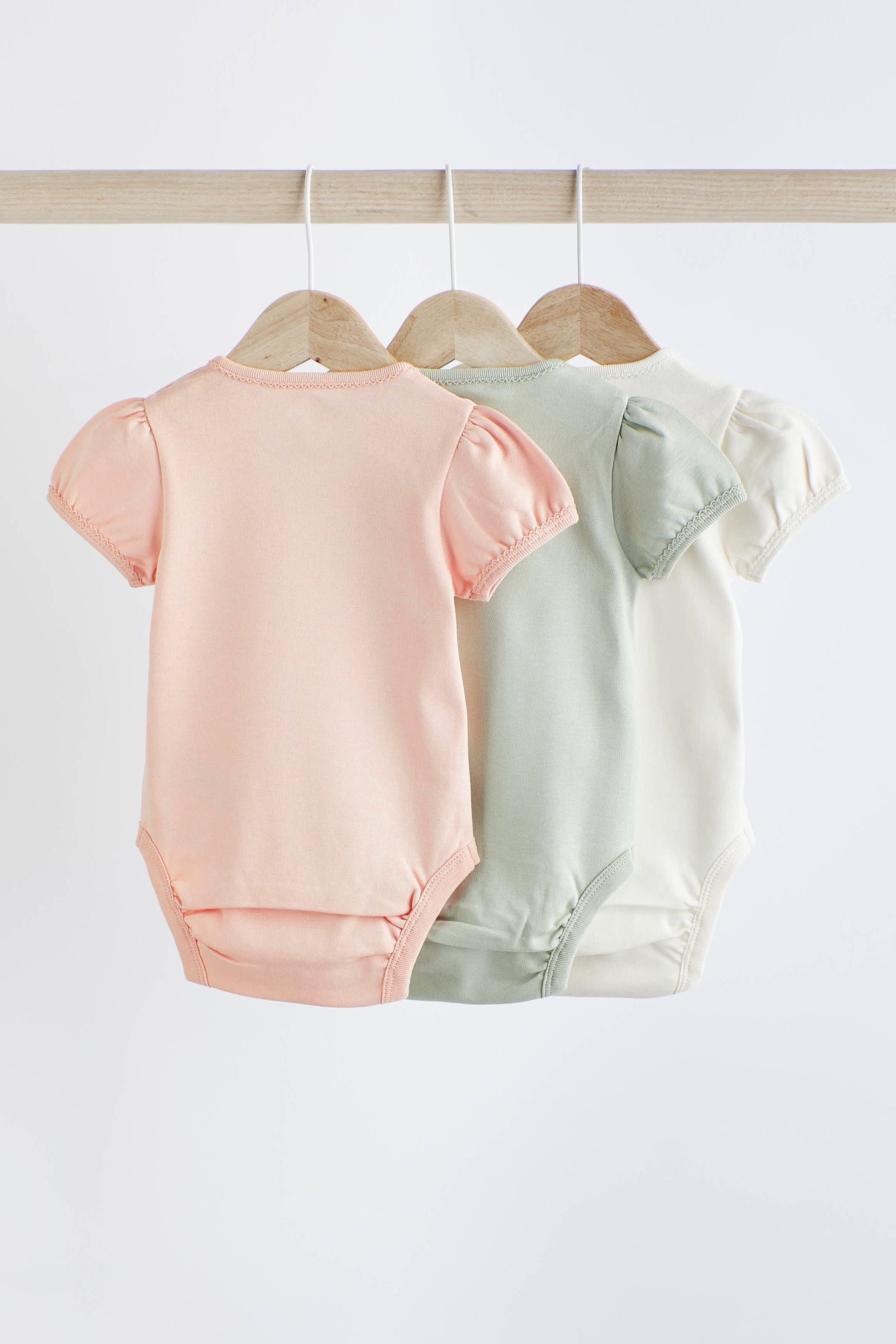 Sage Green Puff Sleeve Baby Bodysuits 3 Pack