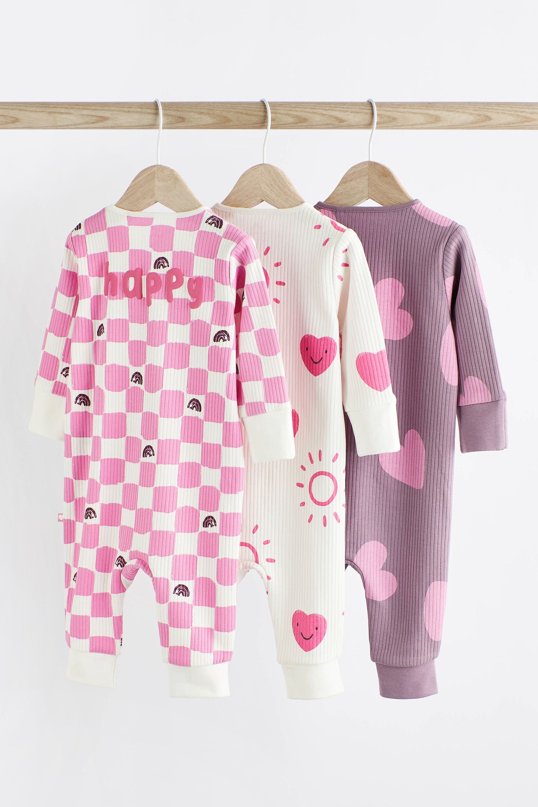 Pink Footless Baby Sleepsuits 3 Pack (0mths-3yrs)