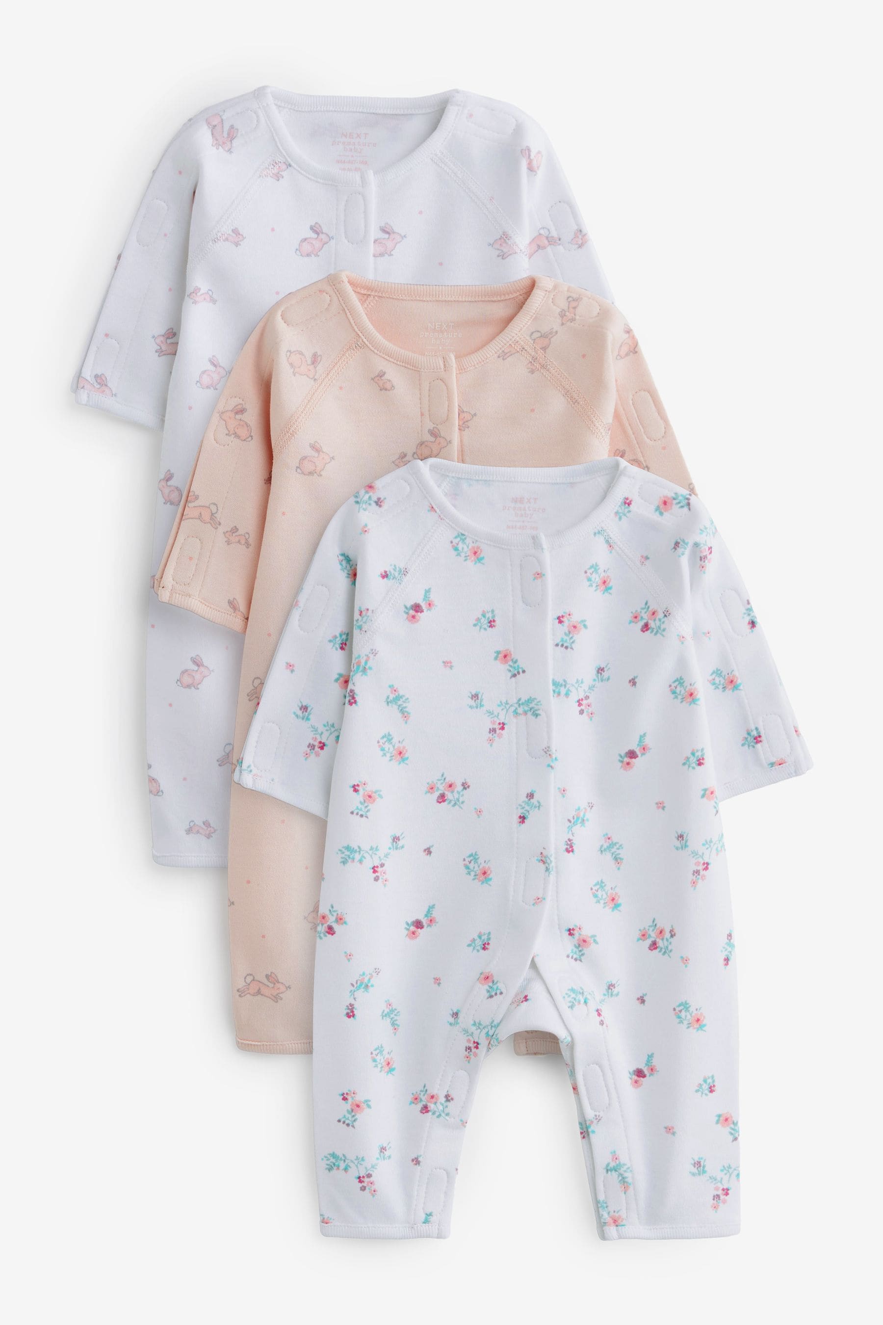 Pink Premature Baby Sleepsuits 3 Pack (0-0mths)