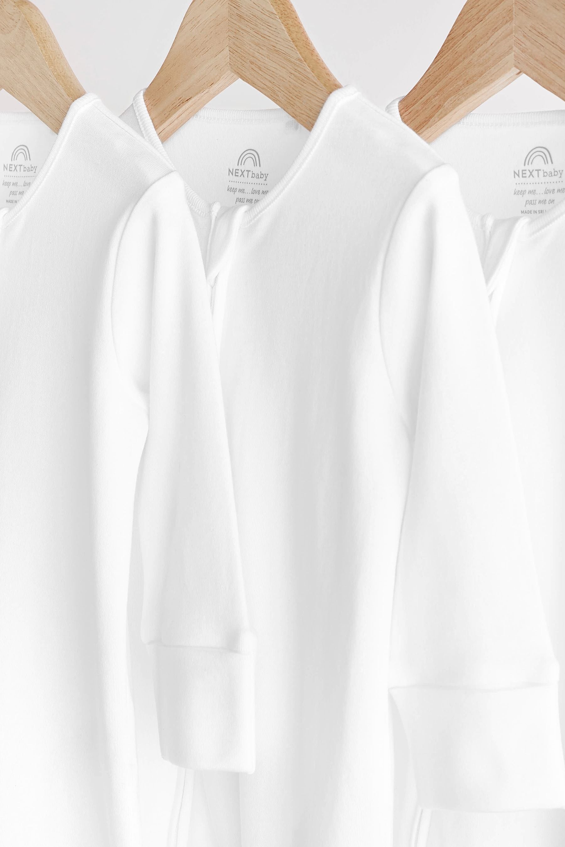 White Essential Zipped Baby Sleepsuits 3 Pack (0-2yrs)