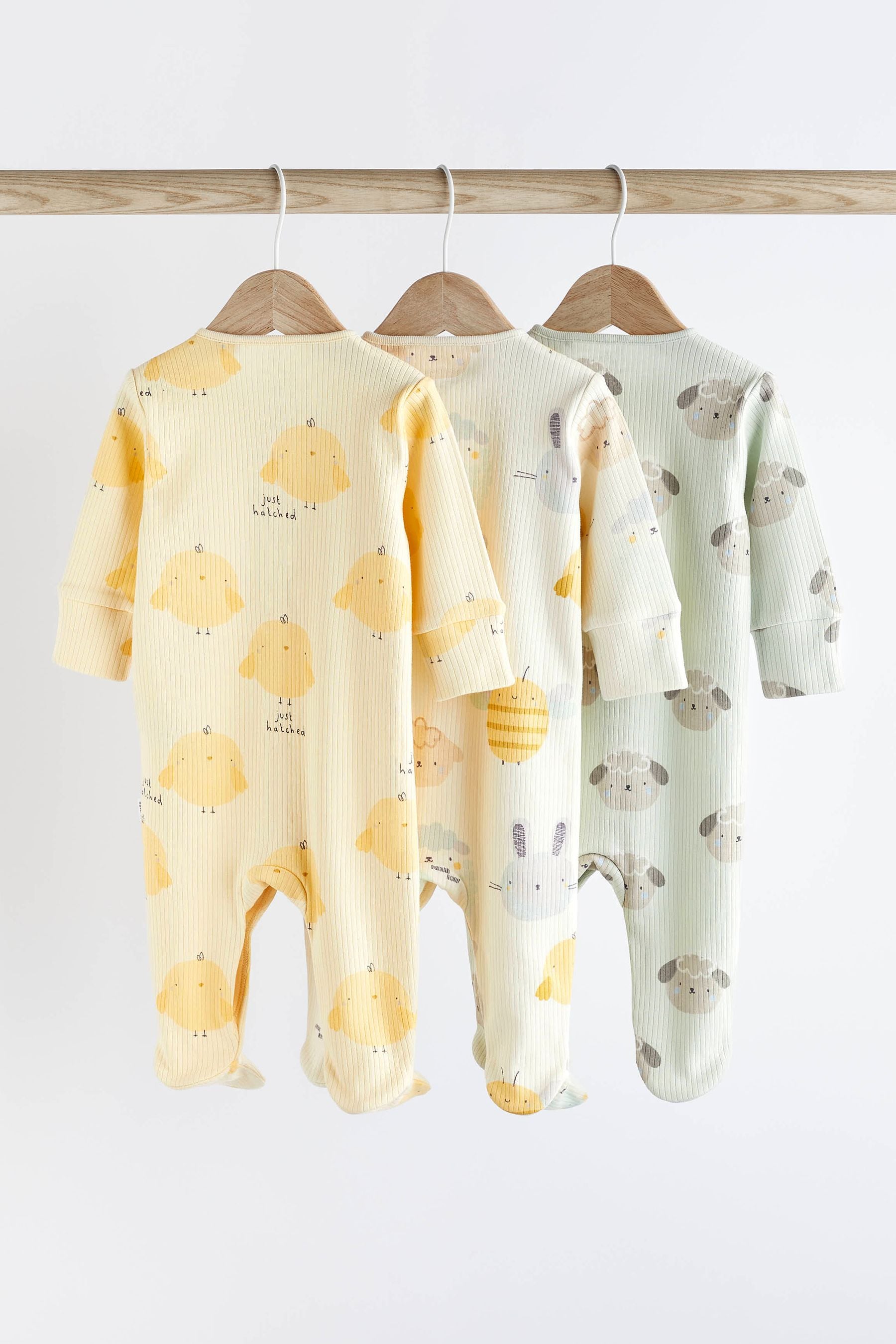 Mint Green/Lemon Yellow Baby Rib Sleepsuits 3 Pack (0mths-3yrs)