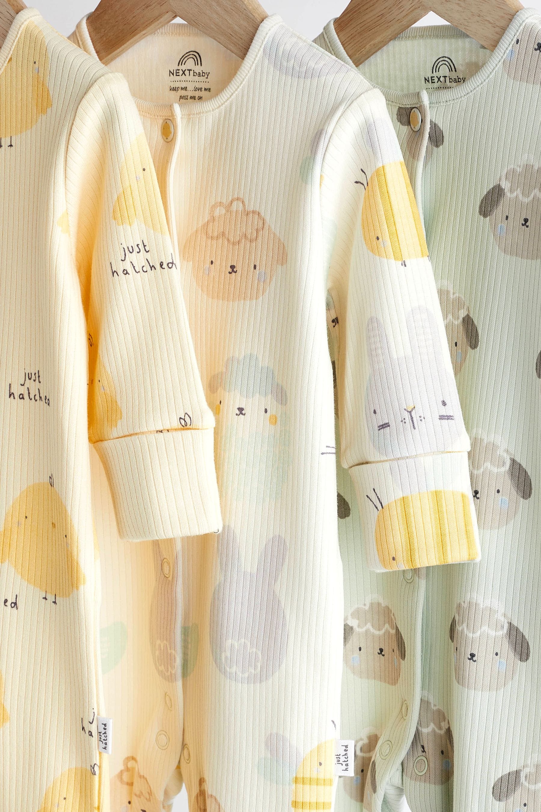 Mint Green/Lemon Yellow Baby Rib Sleepsuits 3 Pack (0mths-3yrs)