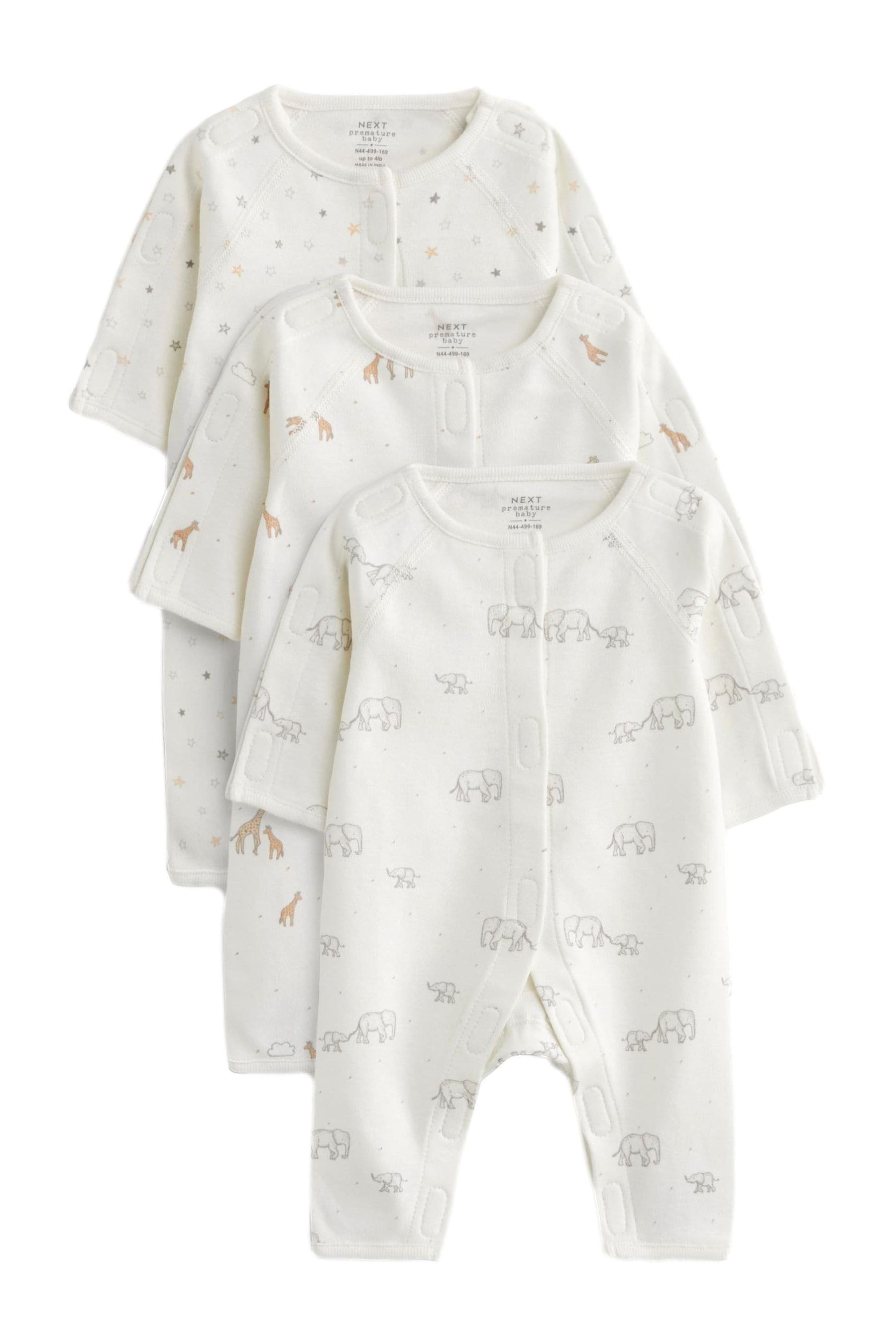 Neutral Premature Baby Sleepsuits 3 Pack (0-0mths)