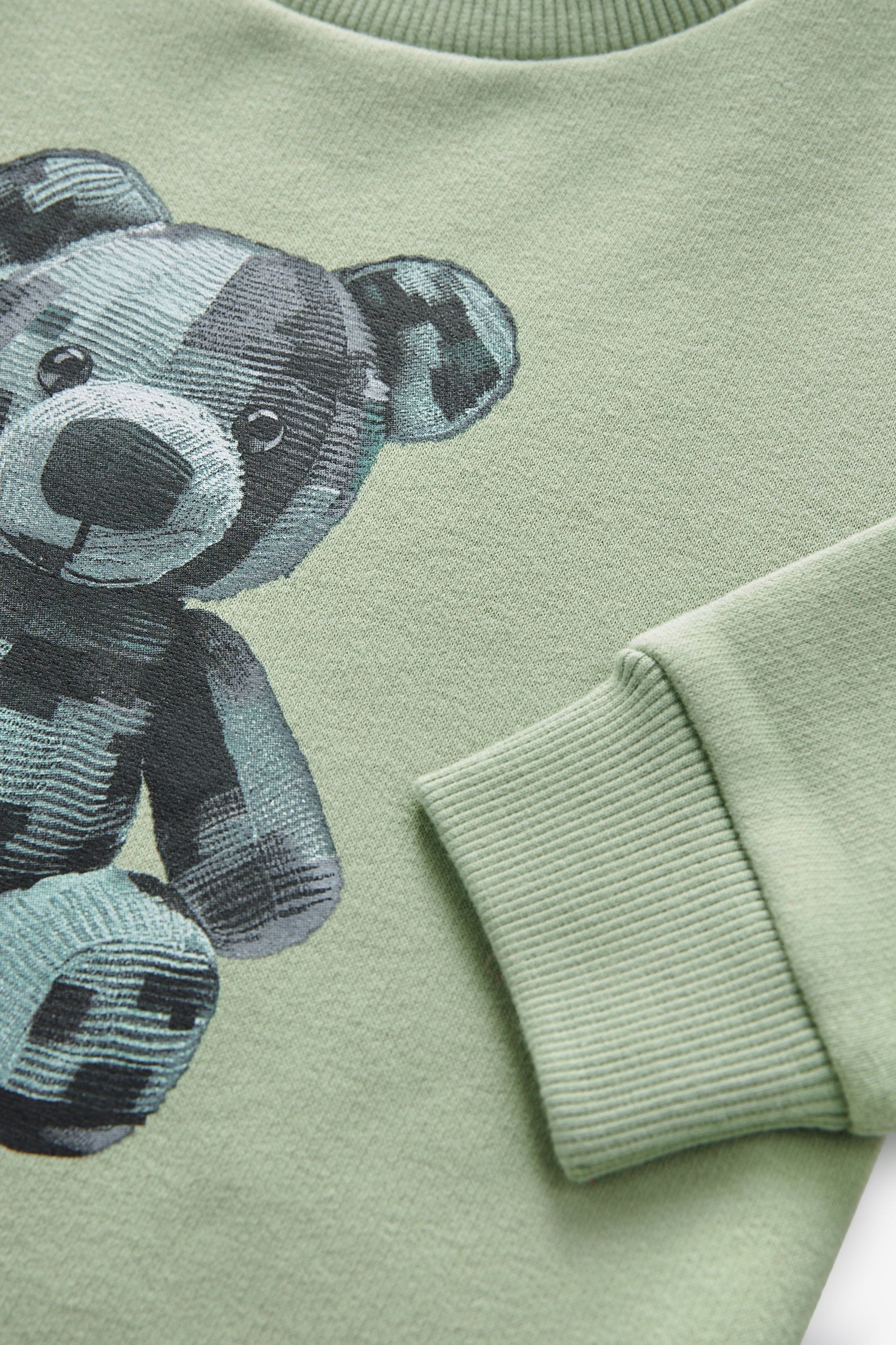 Mineral Green Bear Character Crew Neck Sweatshirt (3mths-7yrs)