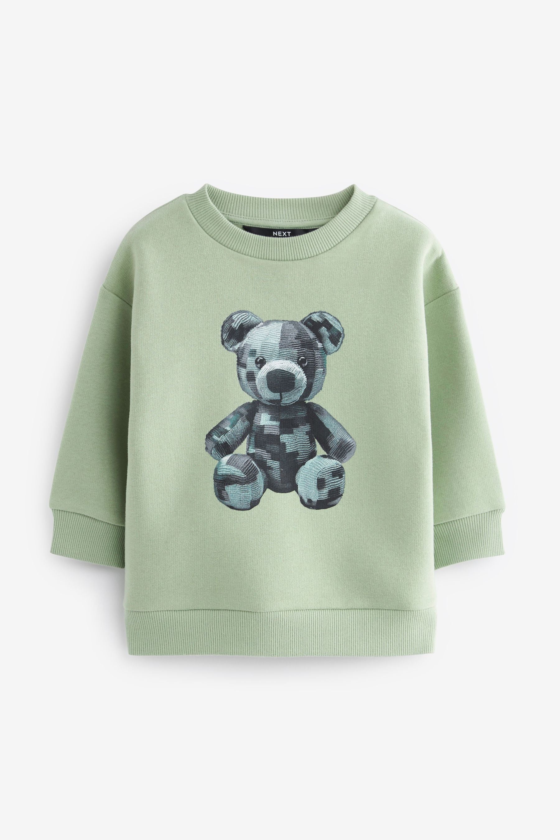 Mineral Green Bear Character Crew Neck Sweatshirt (3mths-7yrs)