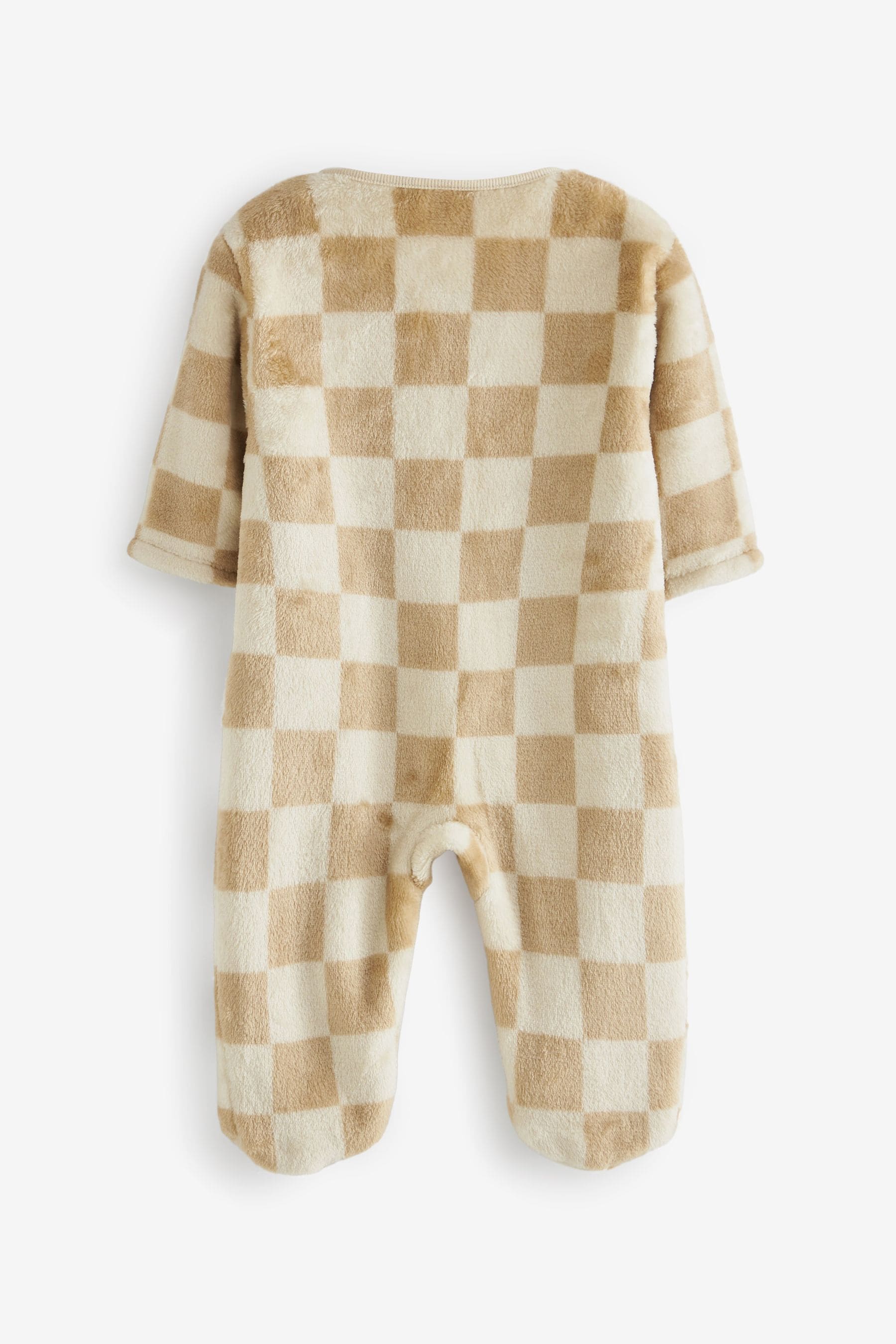 Neutral Checkerboard Baby Fleece Sleepsuit