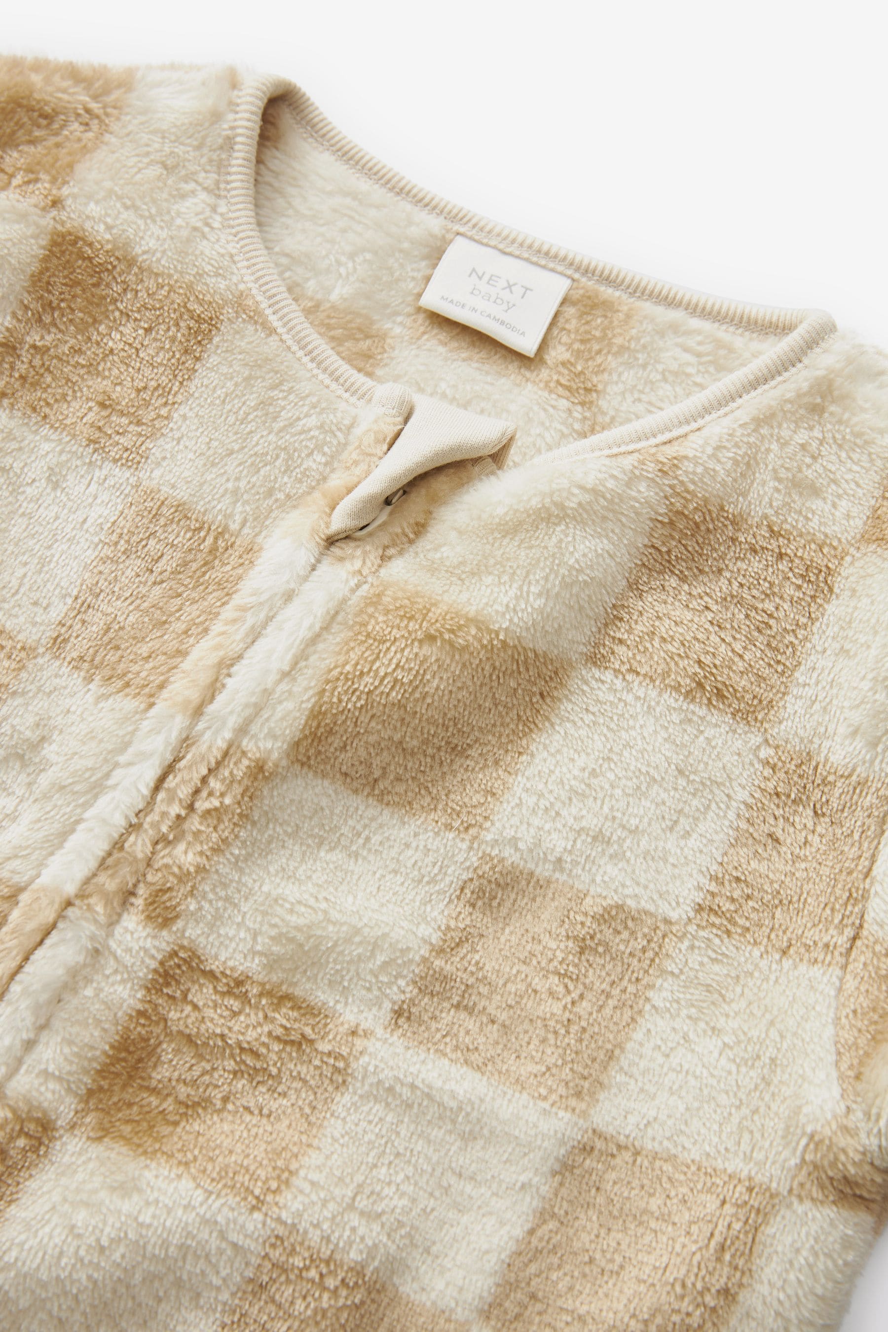 Neutral Checkerboard Baby Fleece Sleepsuit