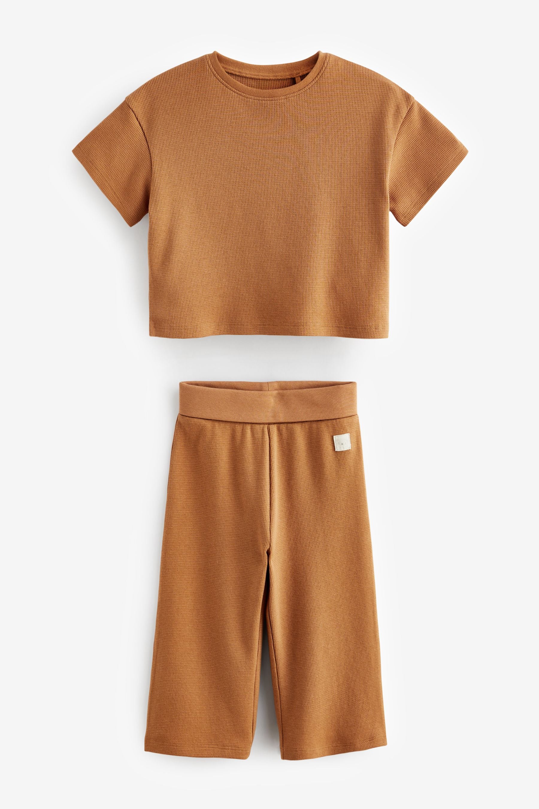 Brown Short Sleeve T-Shirt and Wide Leg Trousers Set (3mths-7yrs)