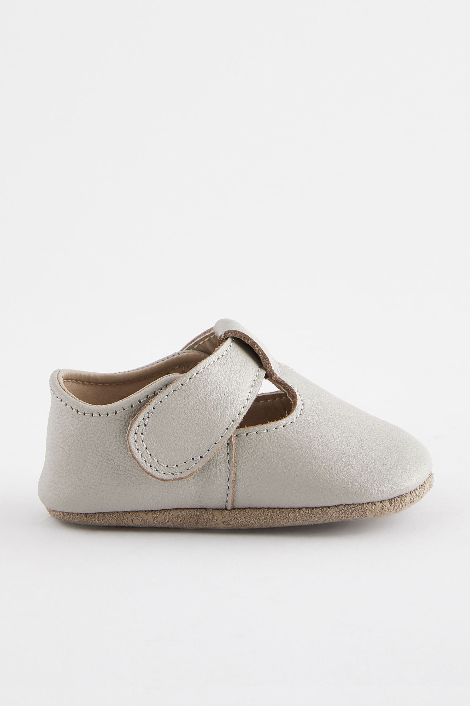 Neutral Stone Leather T-Bar Baby Shoes (0-24mths)