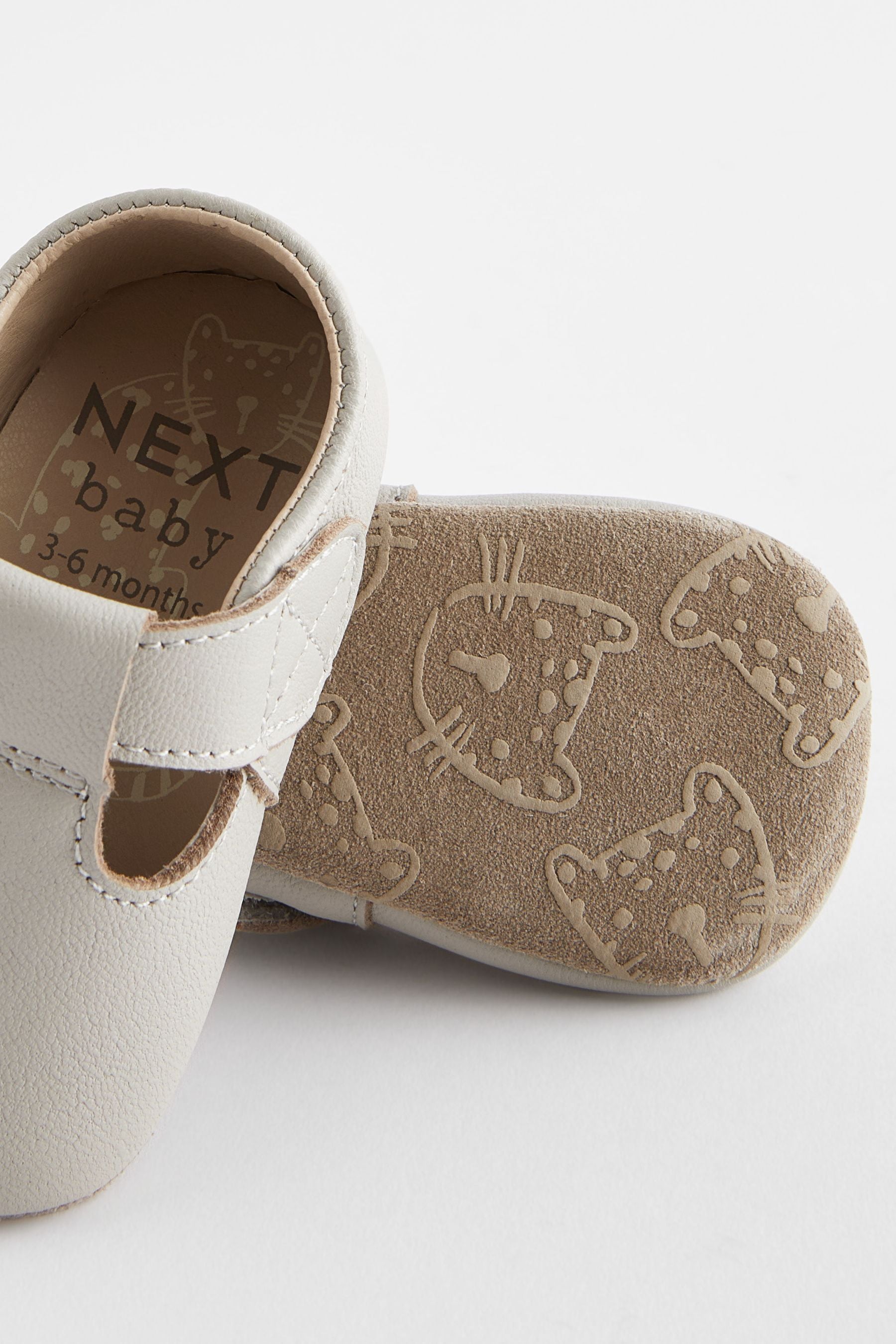 Neutral Stone Leather T-Bar Baby Shoes (0-24mths)