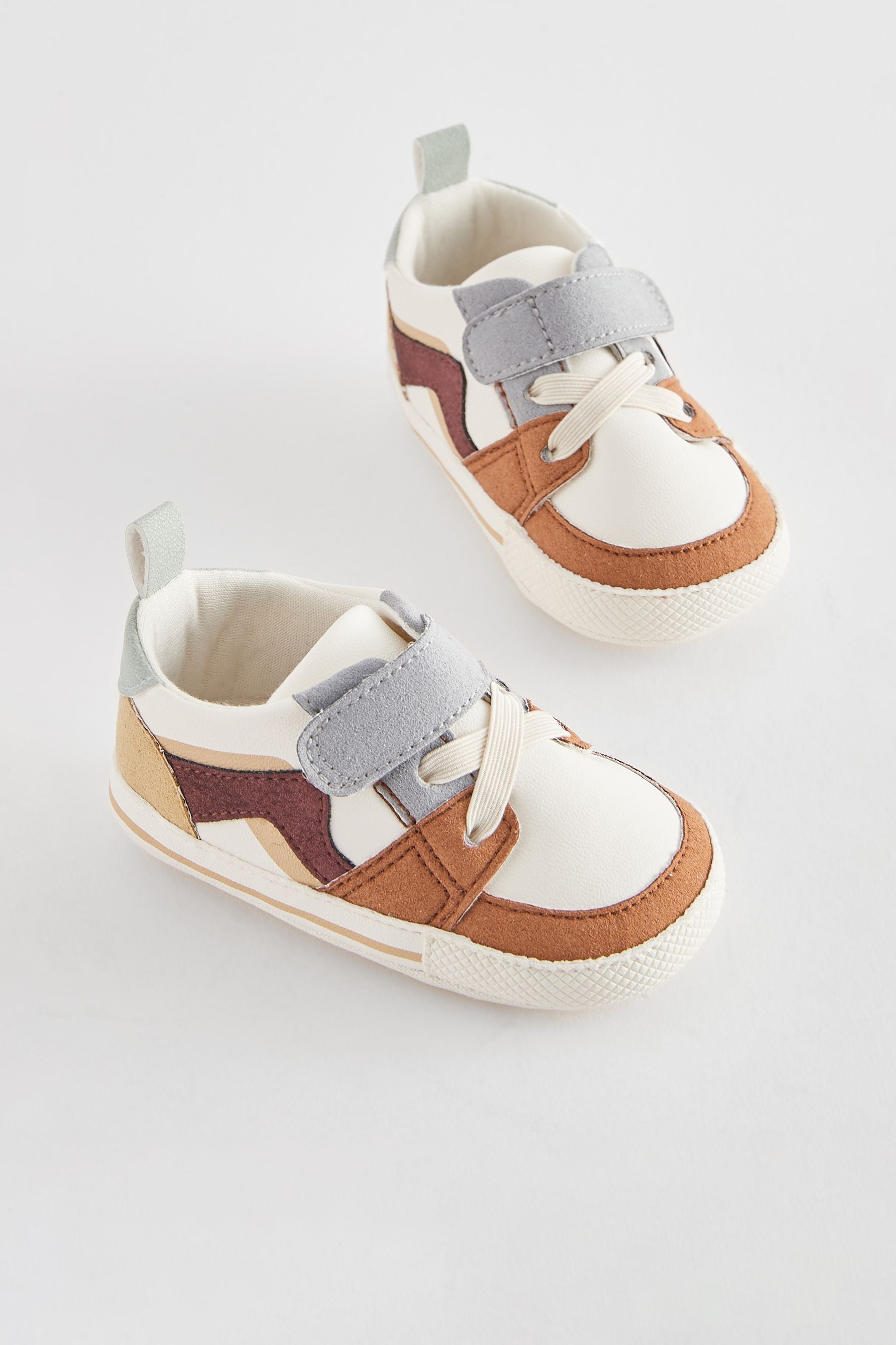 Rust Brown/Mineral Blue Touch Fastening Elastic Lace Baby Trainers (0-24mths)