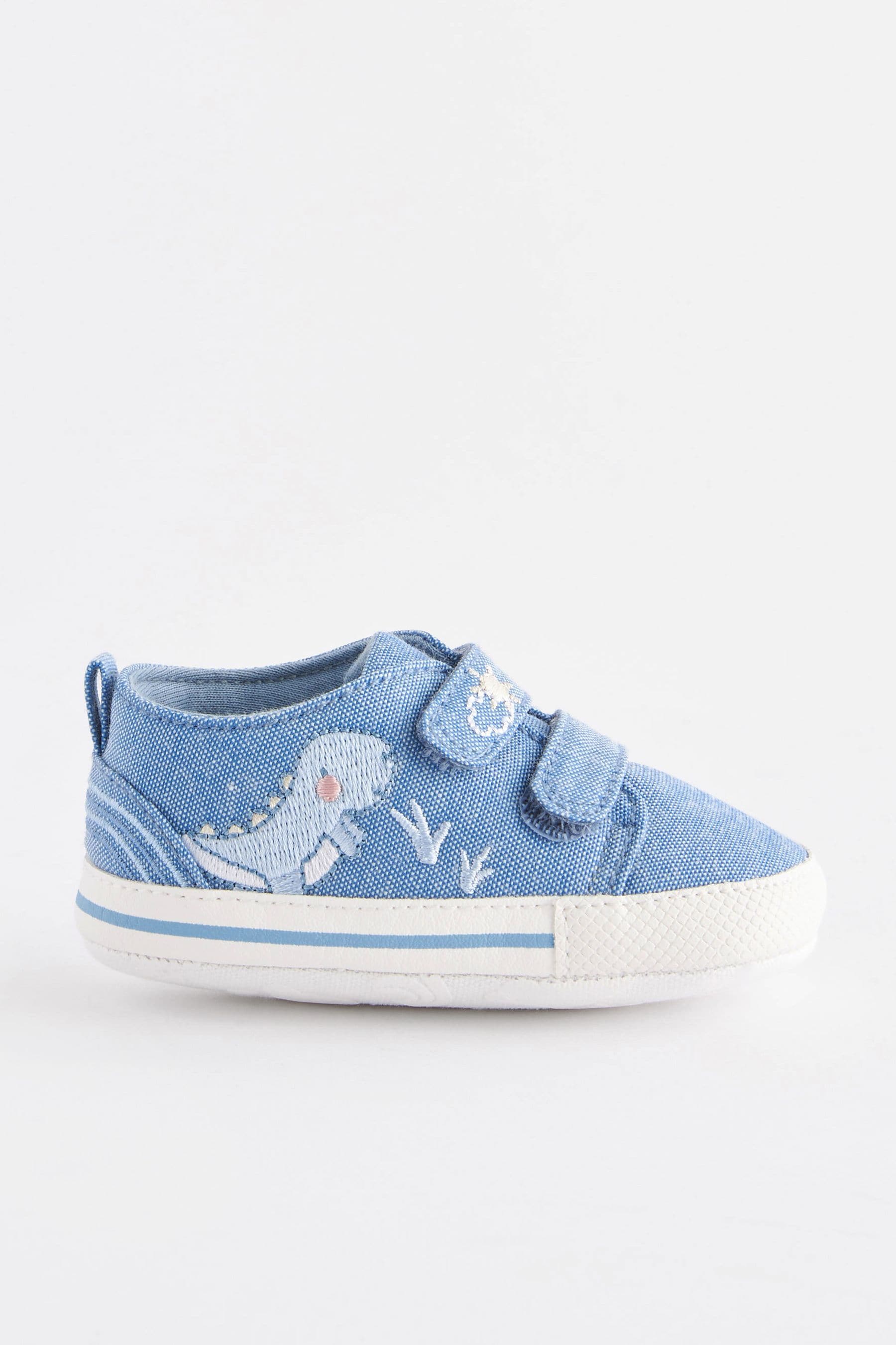 Blue Denim Dinosaur Two Strap Baby Trainers (0-24mths)