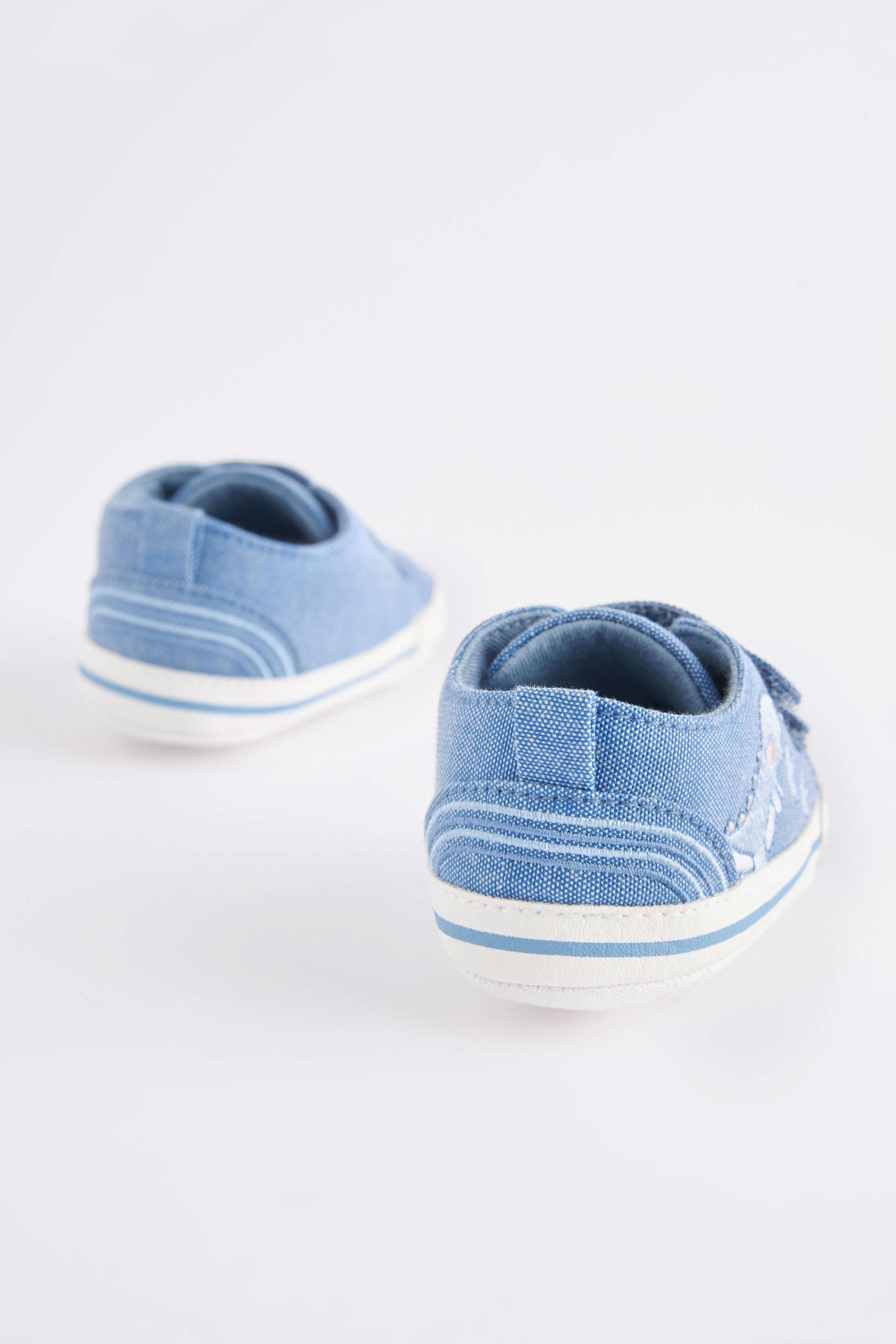 Blue Denim Dinosaur Two Strap Baby Trainers (0-24mths)