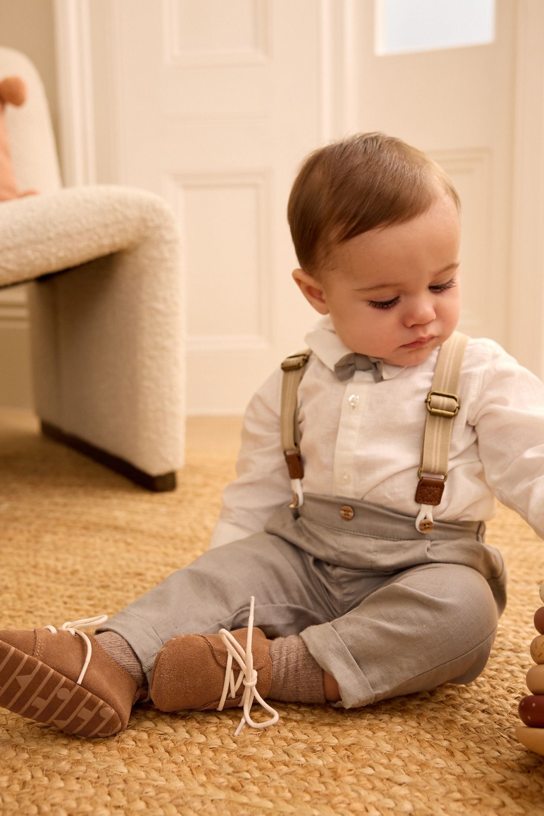 Tan Brown Suede Lace-Up Baby Shoes (0-24mths)