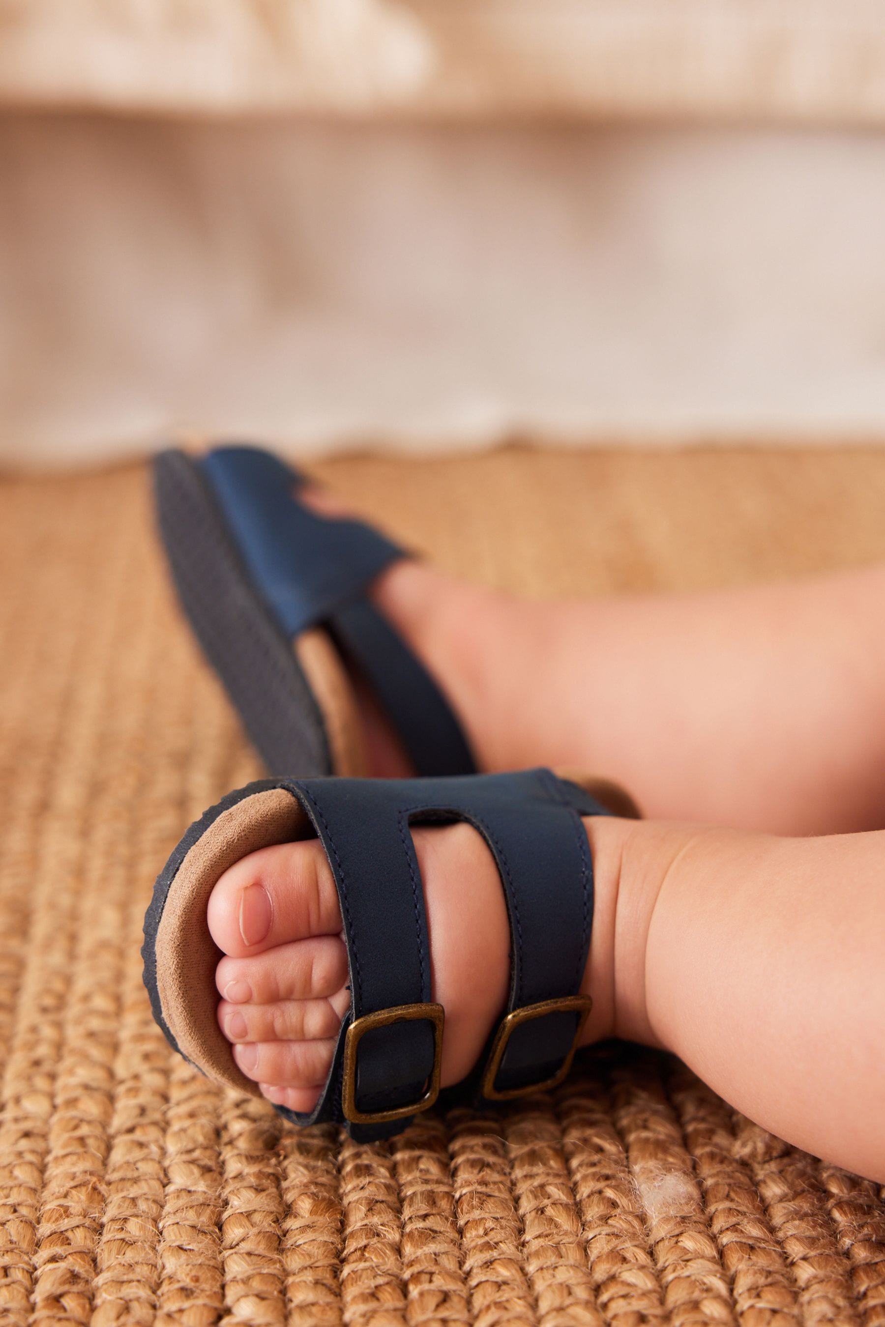 Navy Blue Baby Double Touch Fastening Strap Corkbed Sandals (0-24mths)