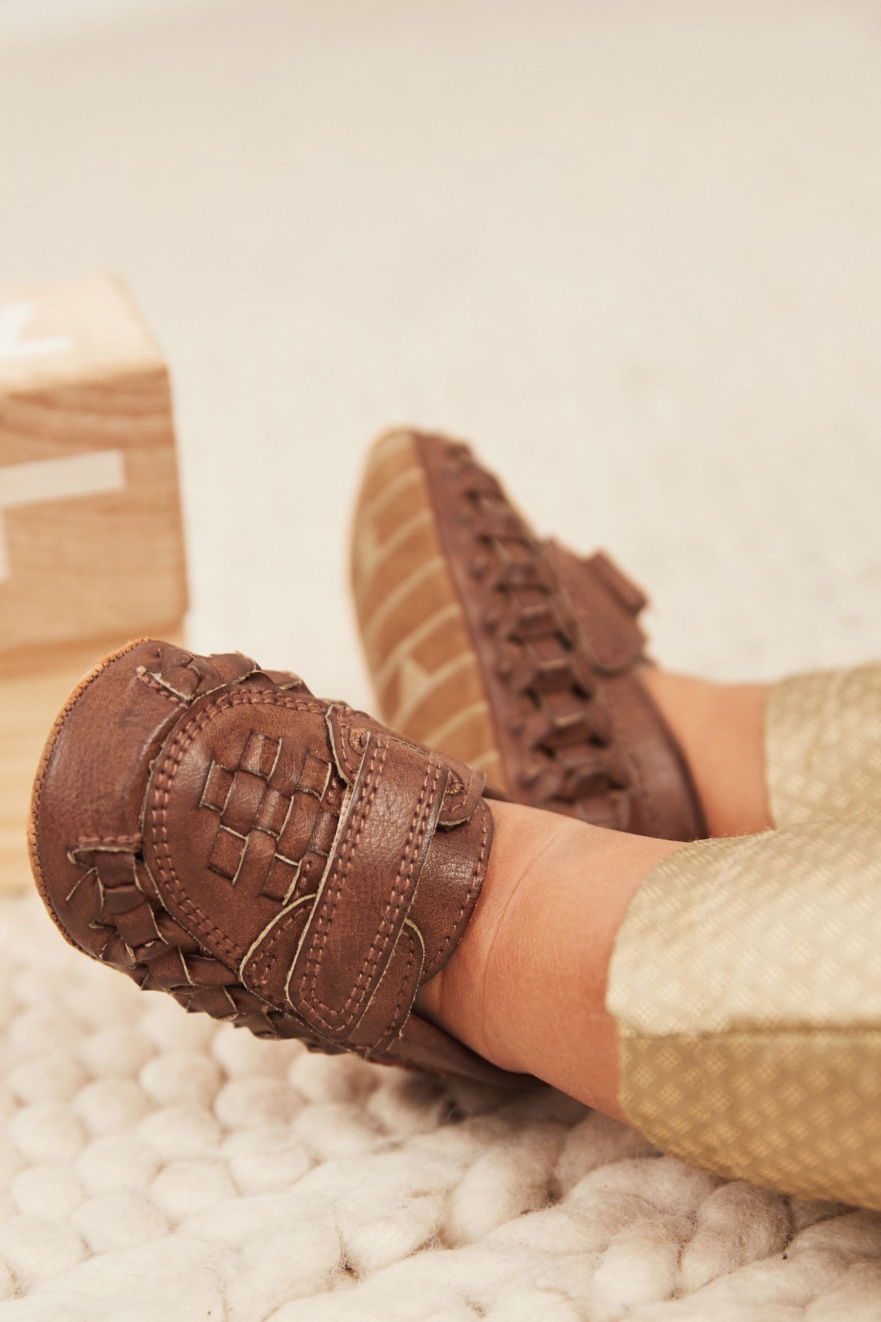 Tan Brown Woven Baby Loafers (0-24mths)