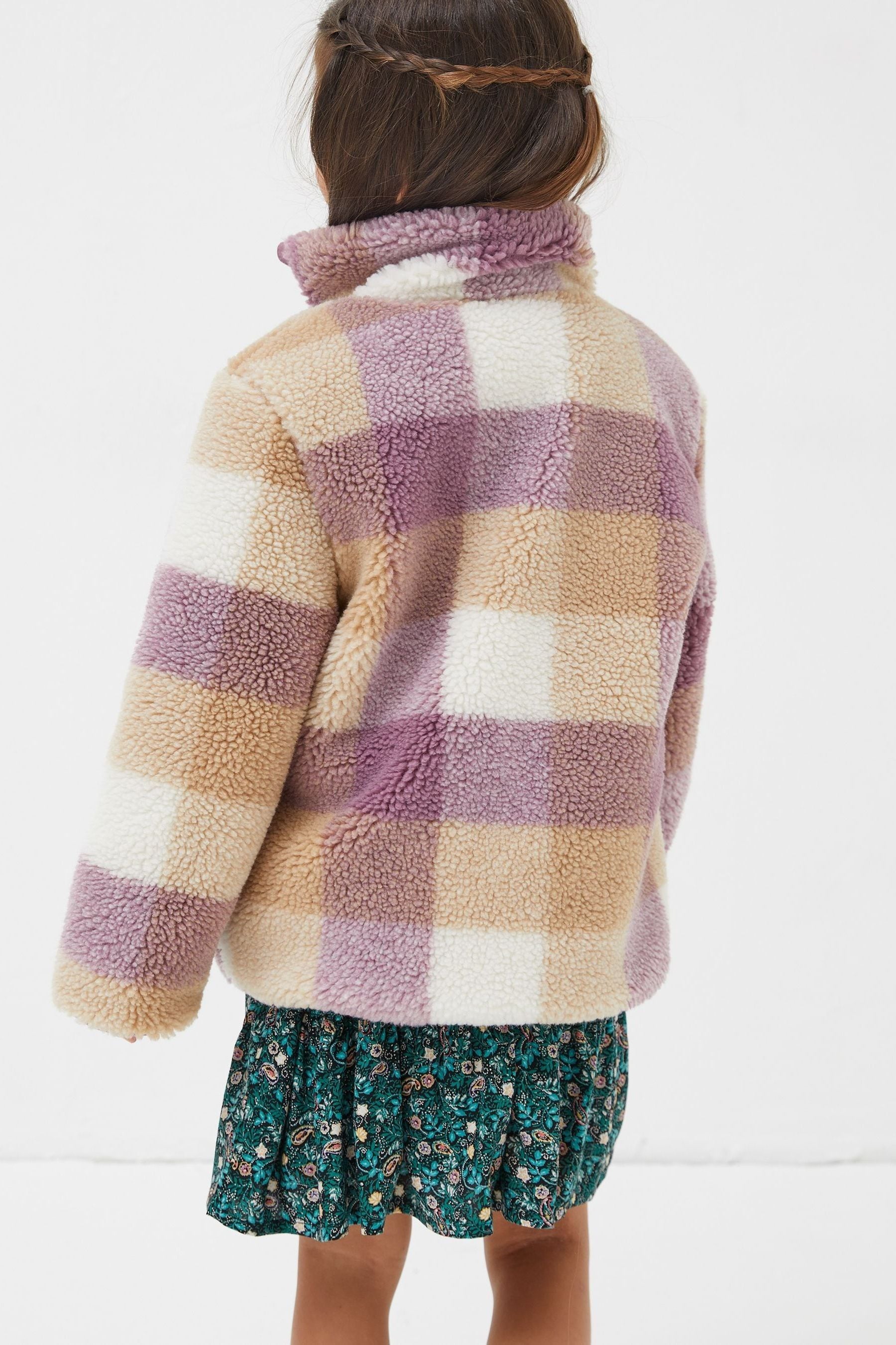 Purple FatFace Check Teddy Coat