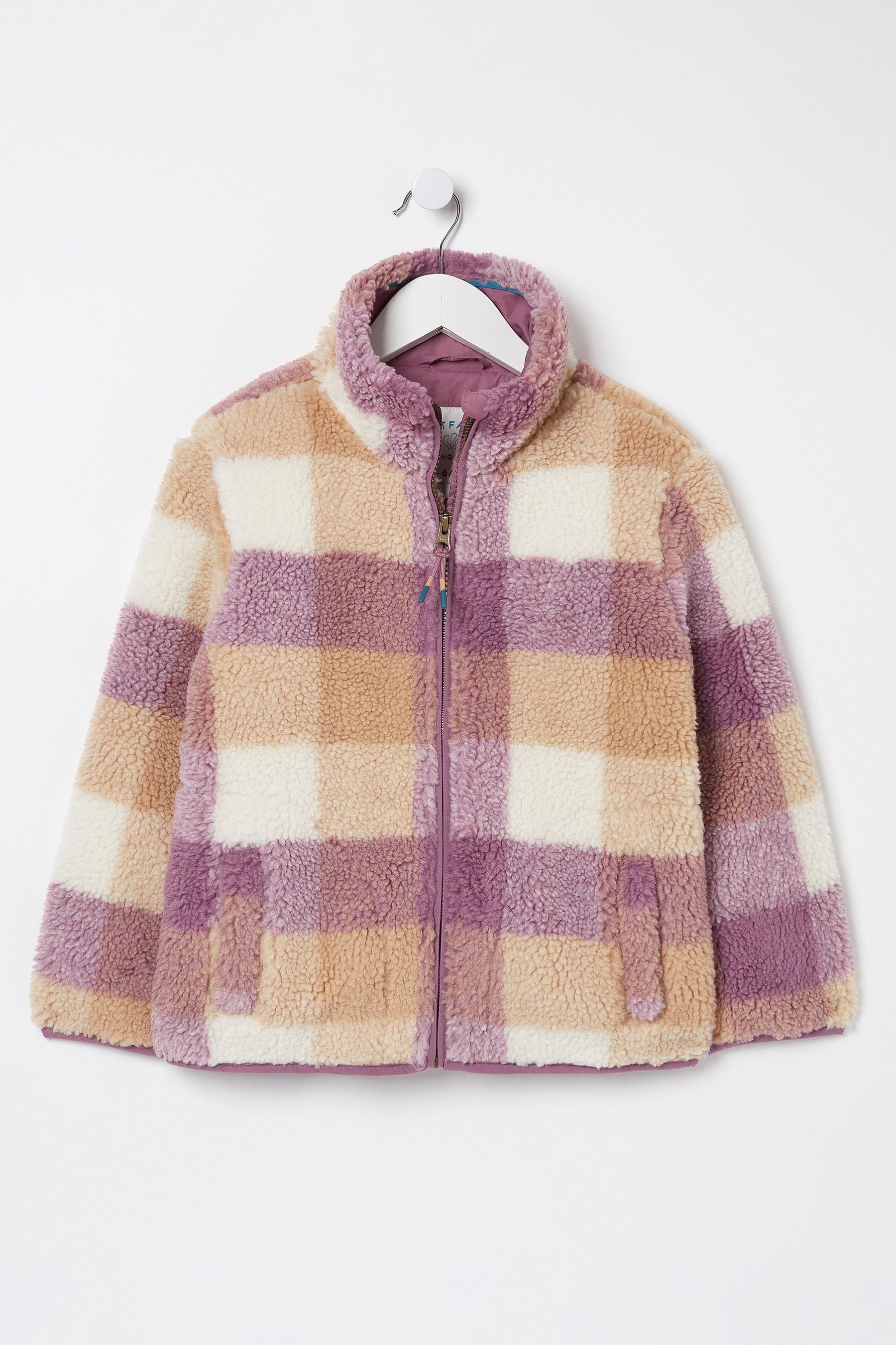 Purple FatFace Check Teddy Coat