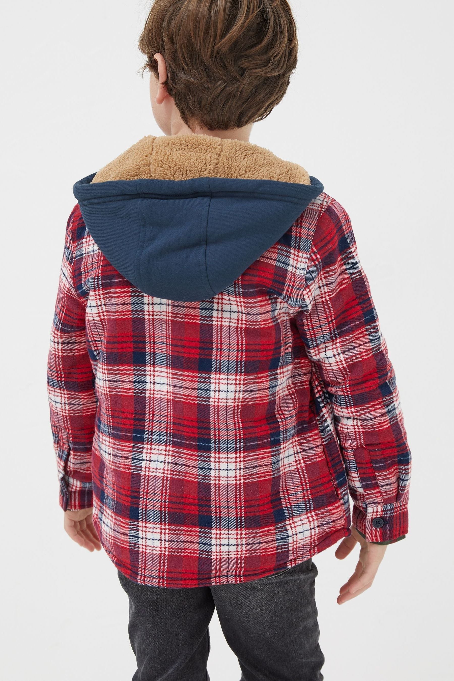 Red FatFace Check Hooded Shacket