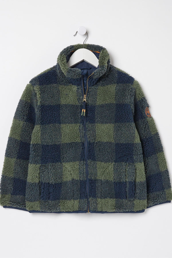 Green FatFace Fleece Check Jacket