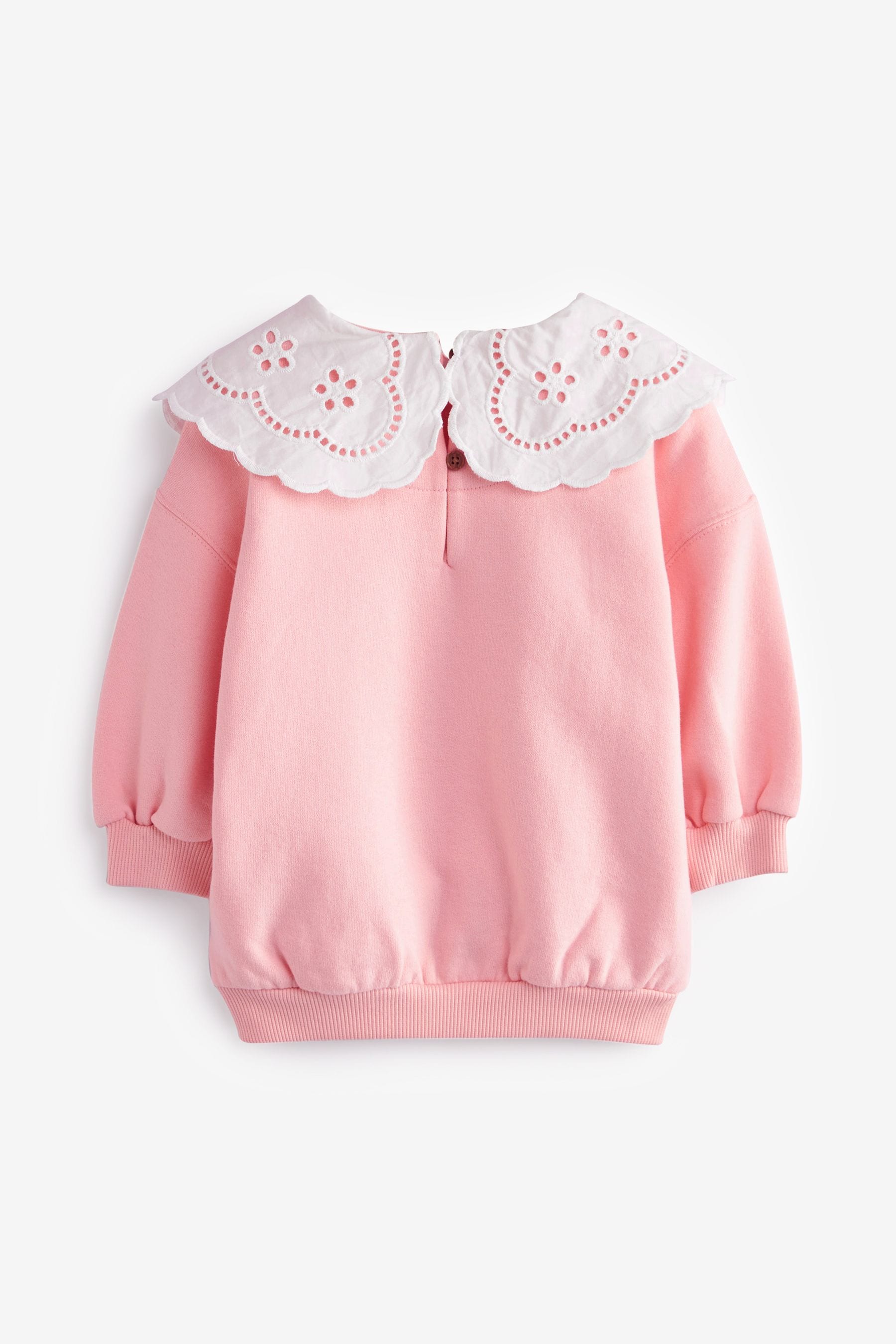 Pink Broderie Collar Crew Sweatshirt (3mths-7yrs)