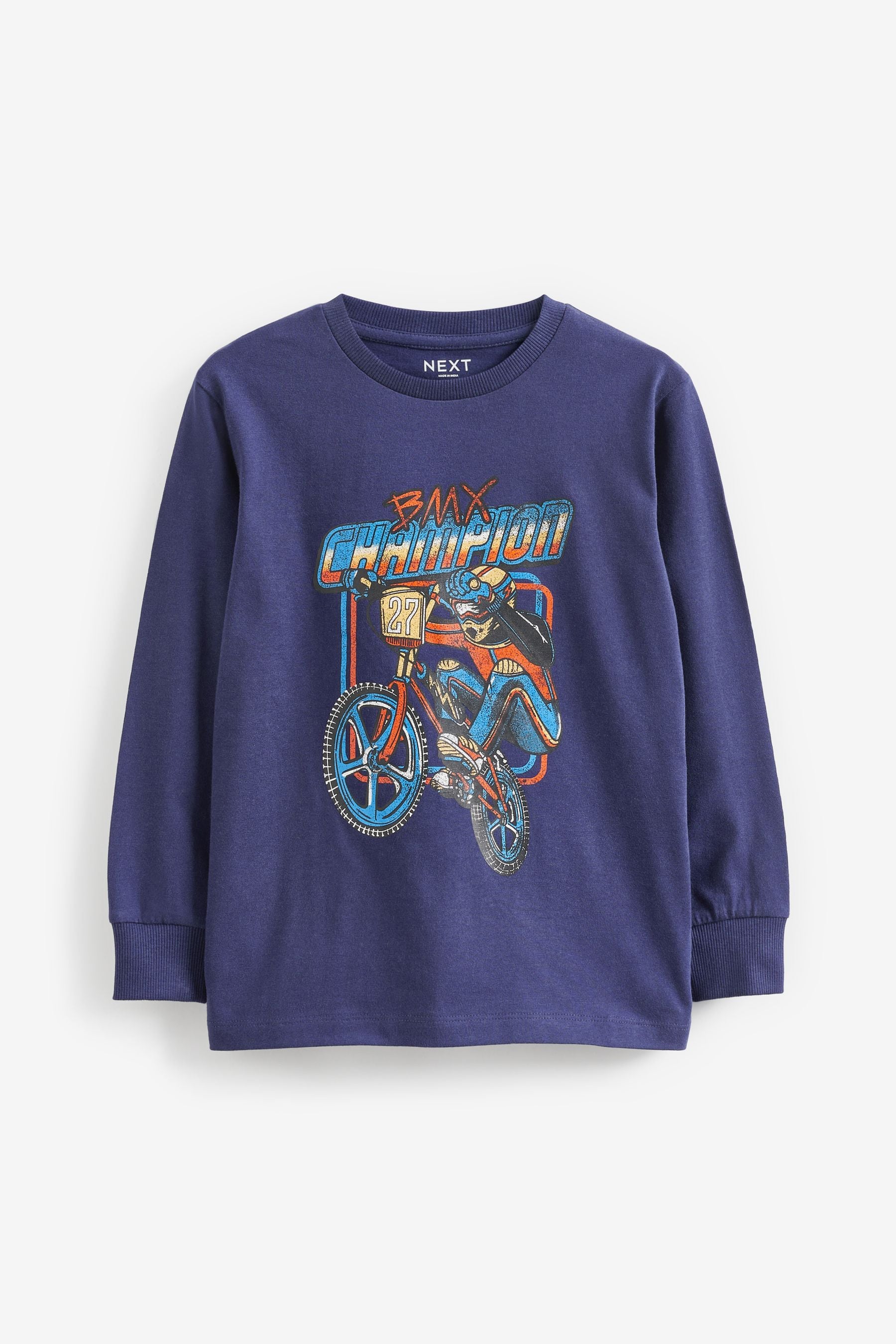 Navy Blue BMX Long Sleeve Graphic T-Shirt (3-16yrs)