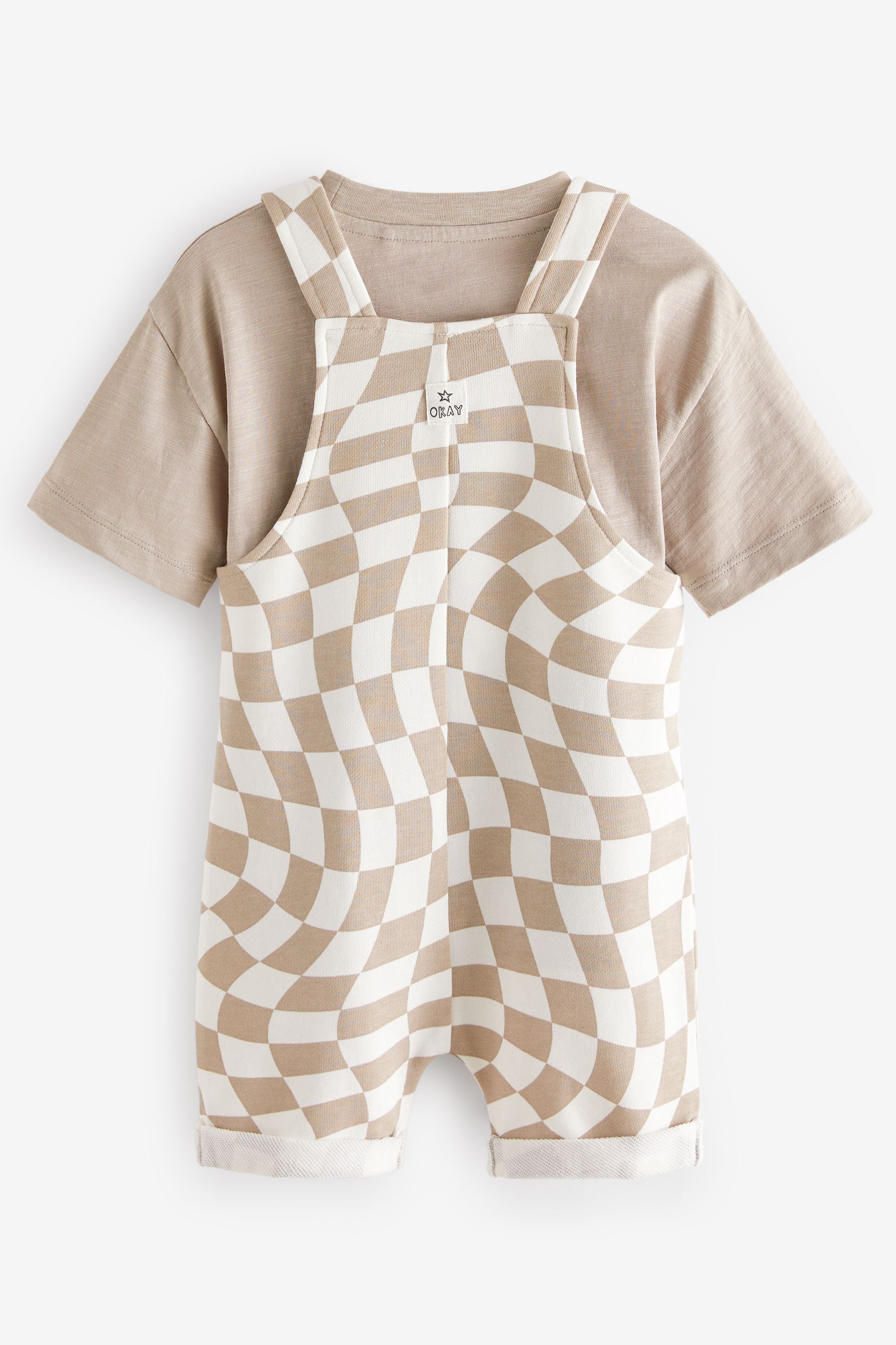 Stone Check Dungaree & Short Sleeve T-Shirt Set (3mths-7yrs)