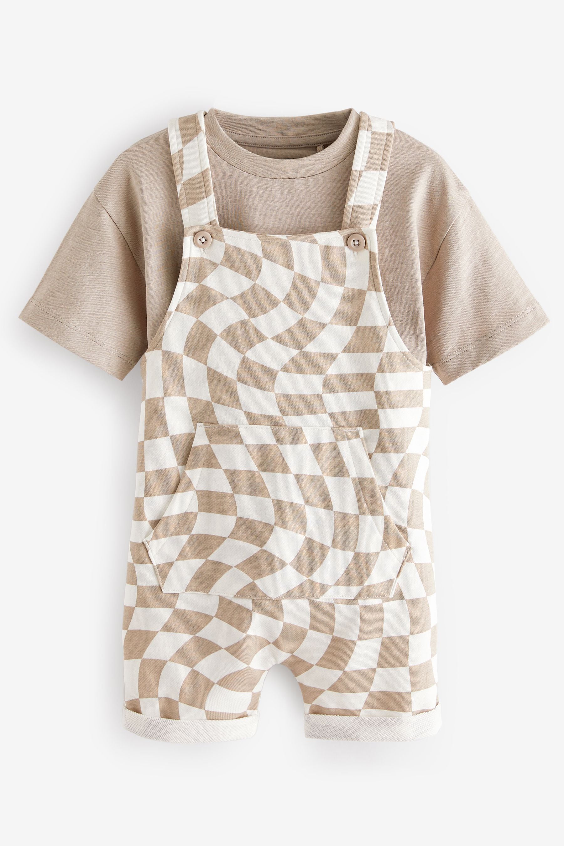 Stone Check Dungaree & Short Sleeve T-Shirt Set (3mths-7yrs)