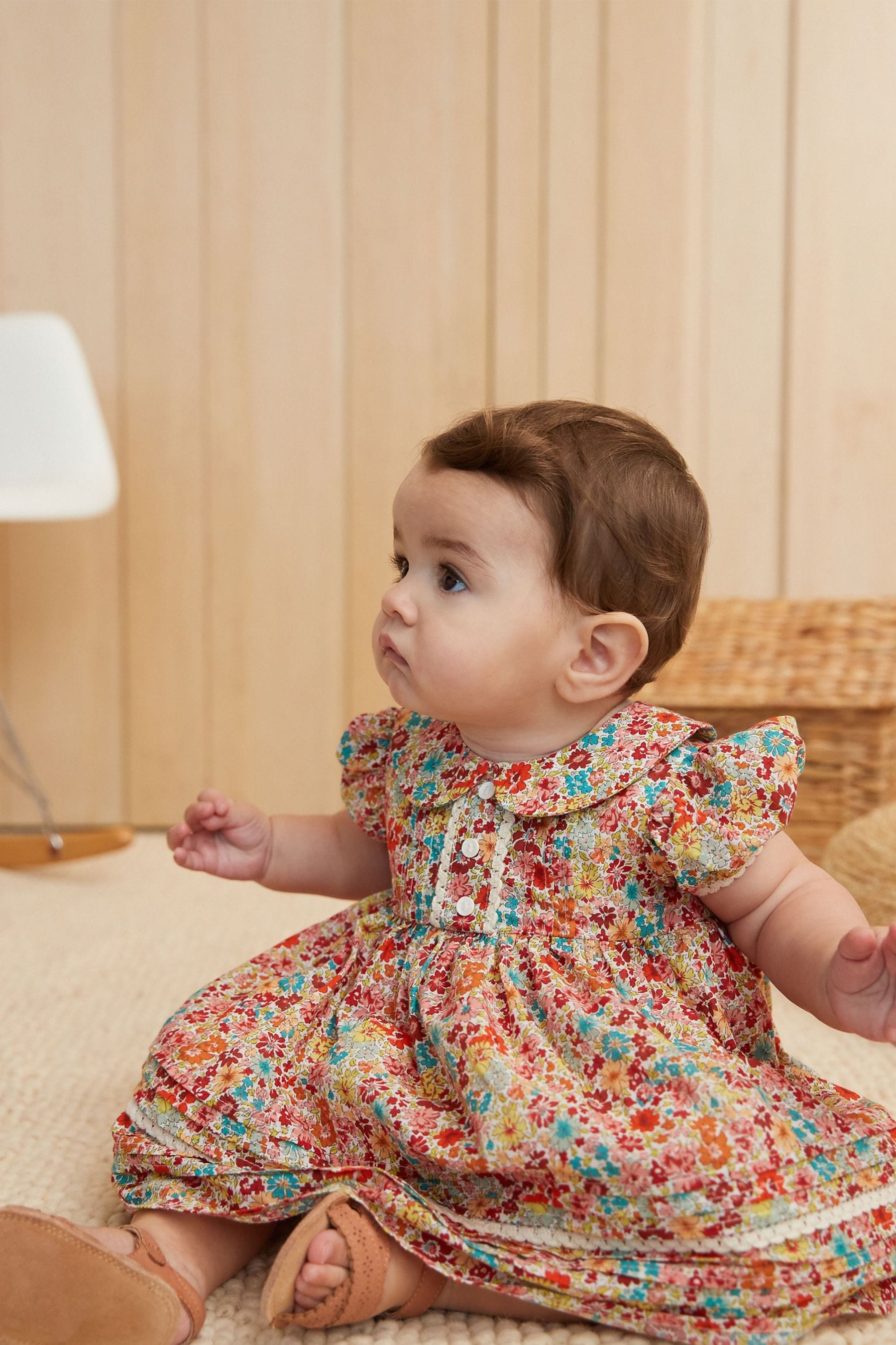 Multi Bright floral Woven Collared Prom Dress (0mths-2yrs)