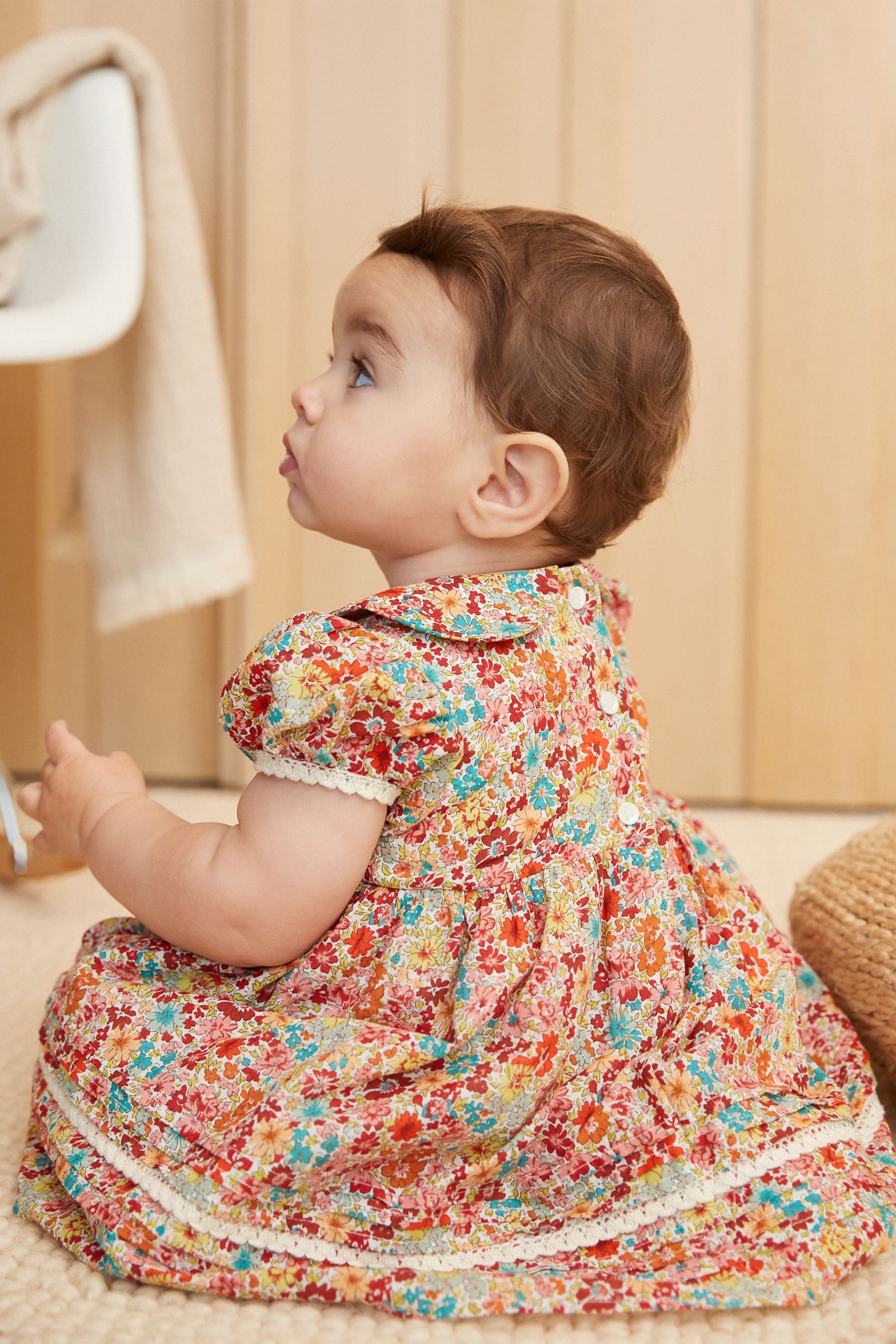 Multi Bright floral Woven Collared Prom Dress (0mths-2yrs)