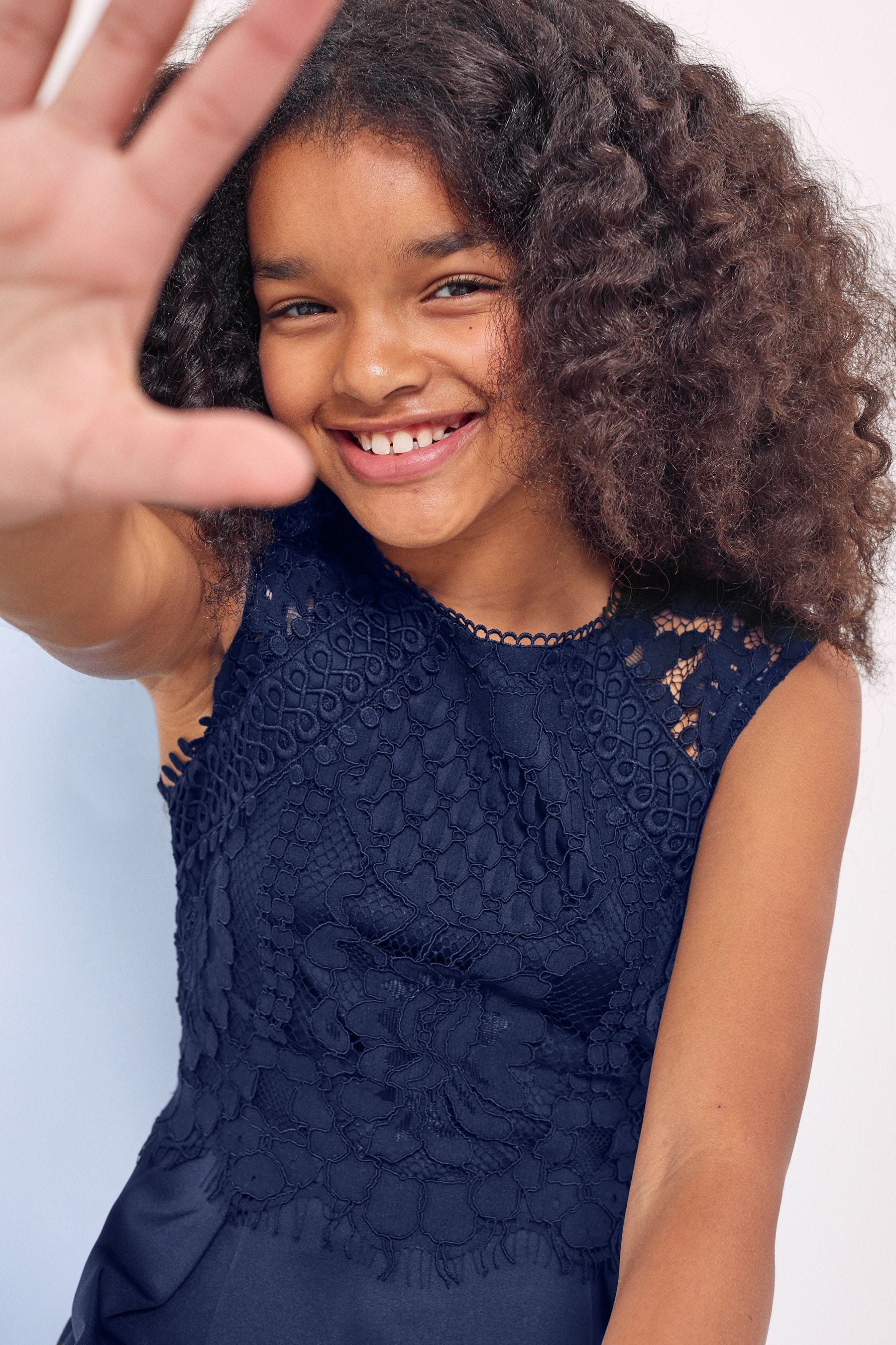 Navy Blue Lipsy Lace Bodice Occasion Dress