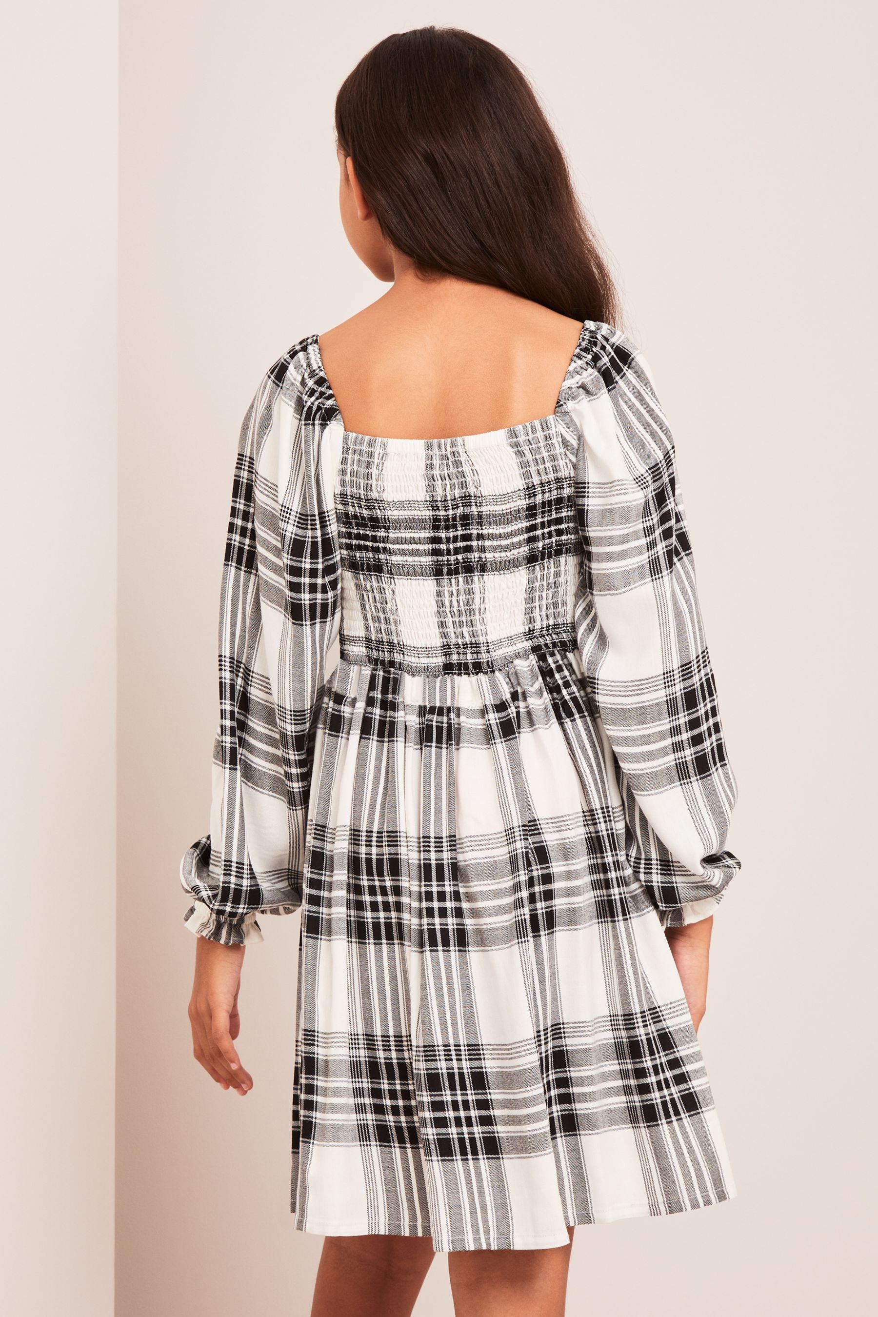 Black Lipsy Check Shirred Dress