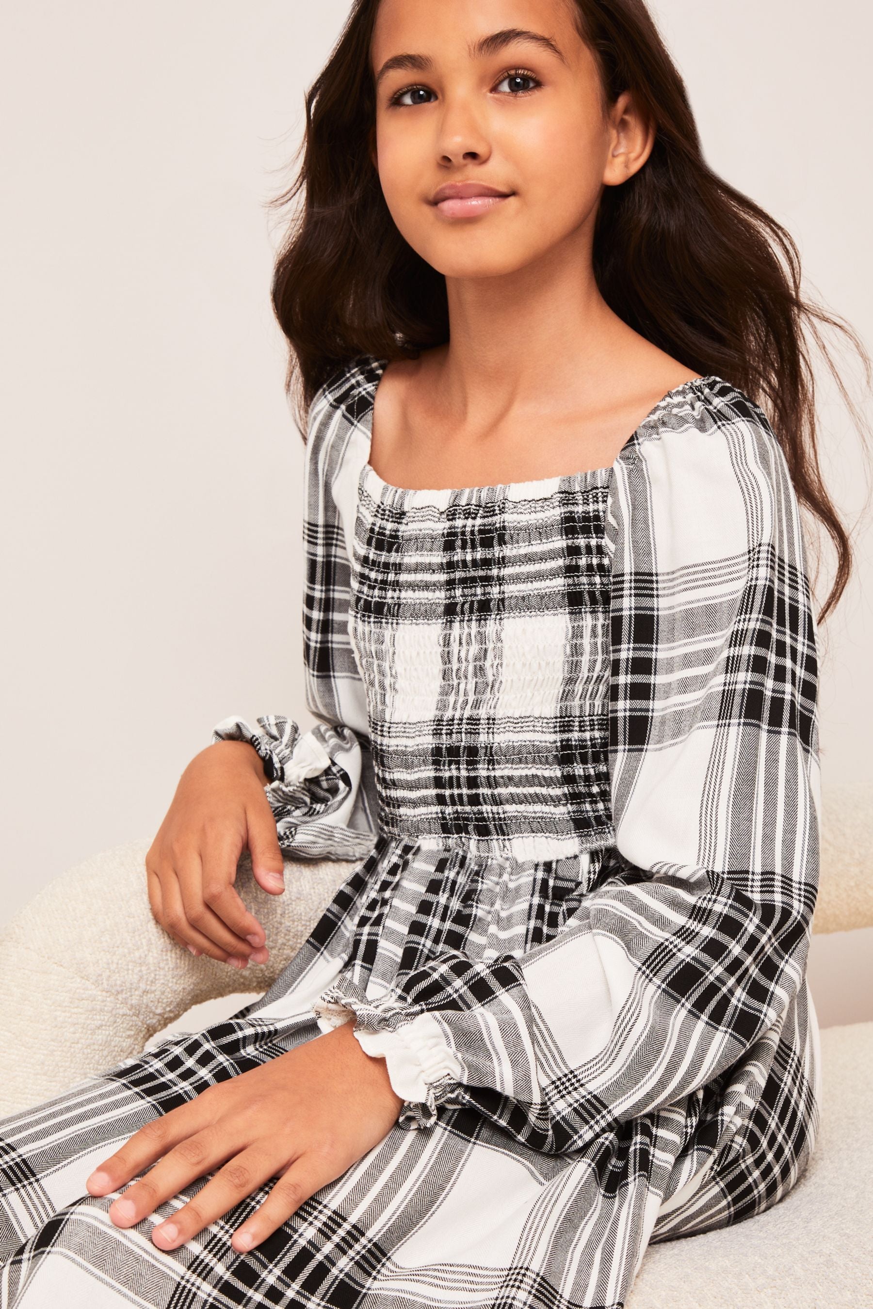 Black Lipsy Check Shirred Dress