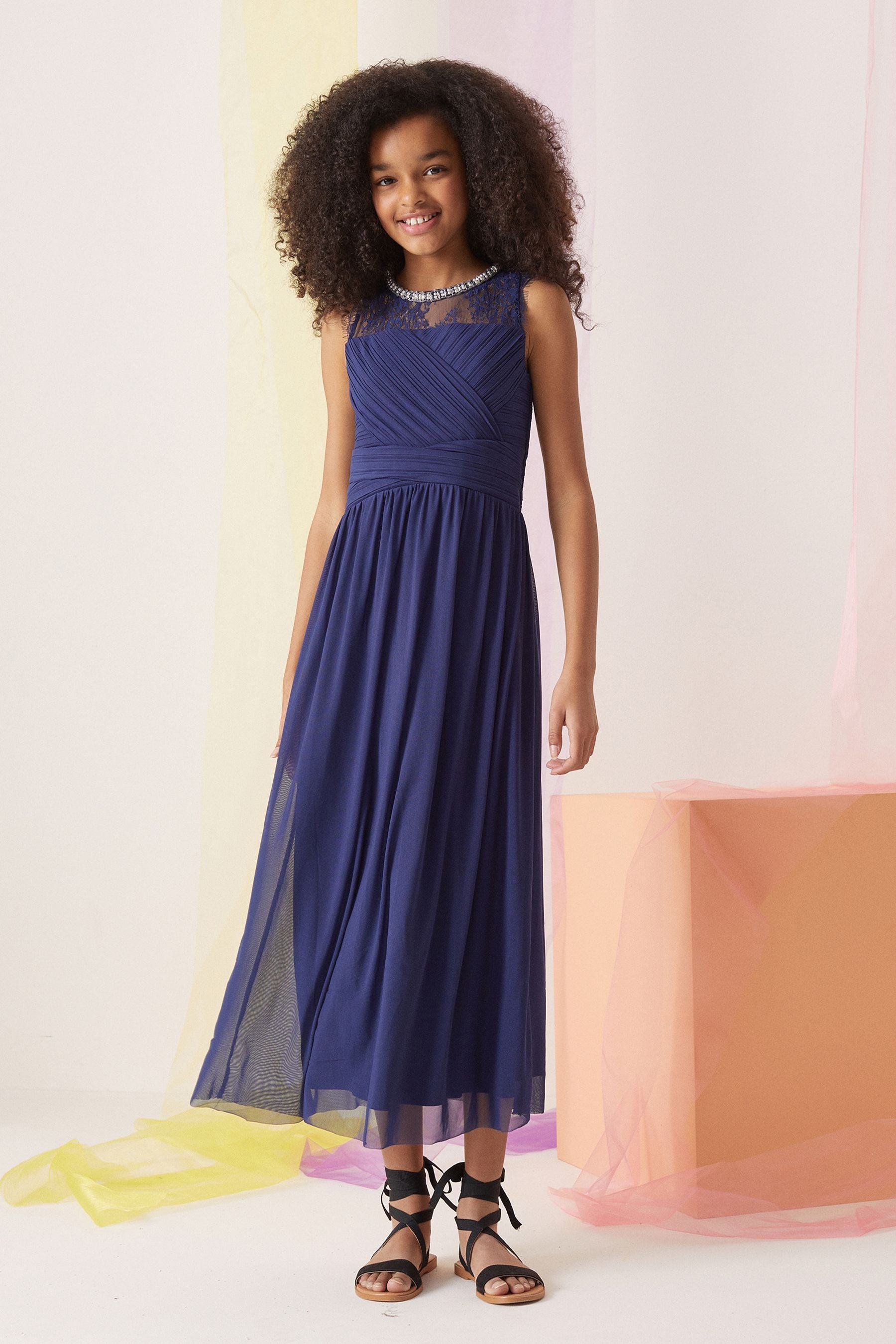 Navy Blue Lipsy Embellished Neck Occasion Maxi Dress