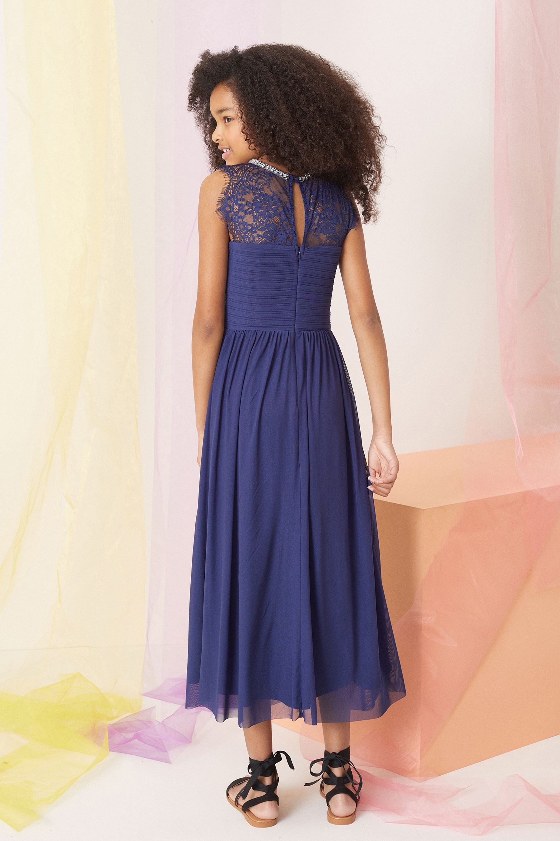 Navy Blue Lipsy Embellished Neck Occasion Maxi Dress