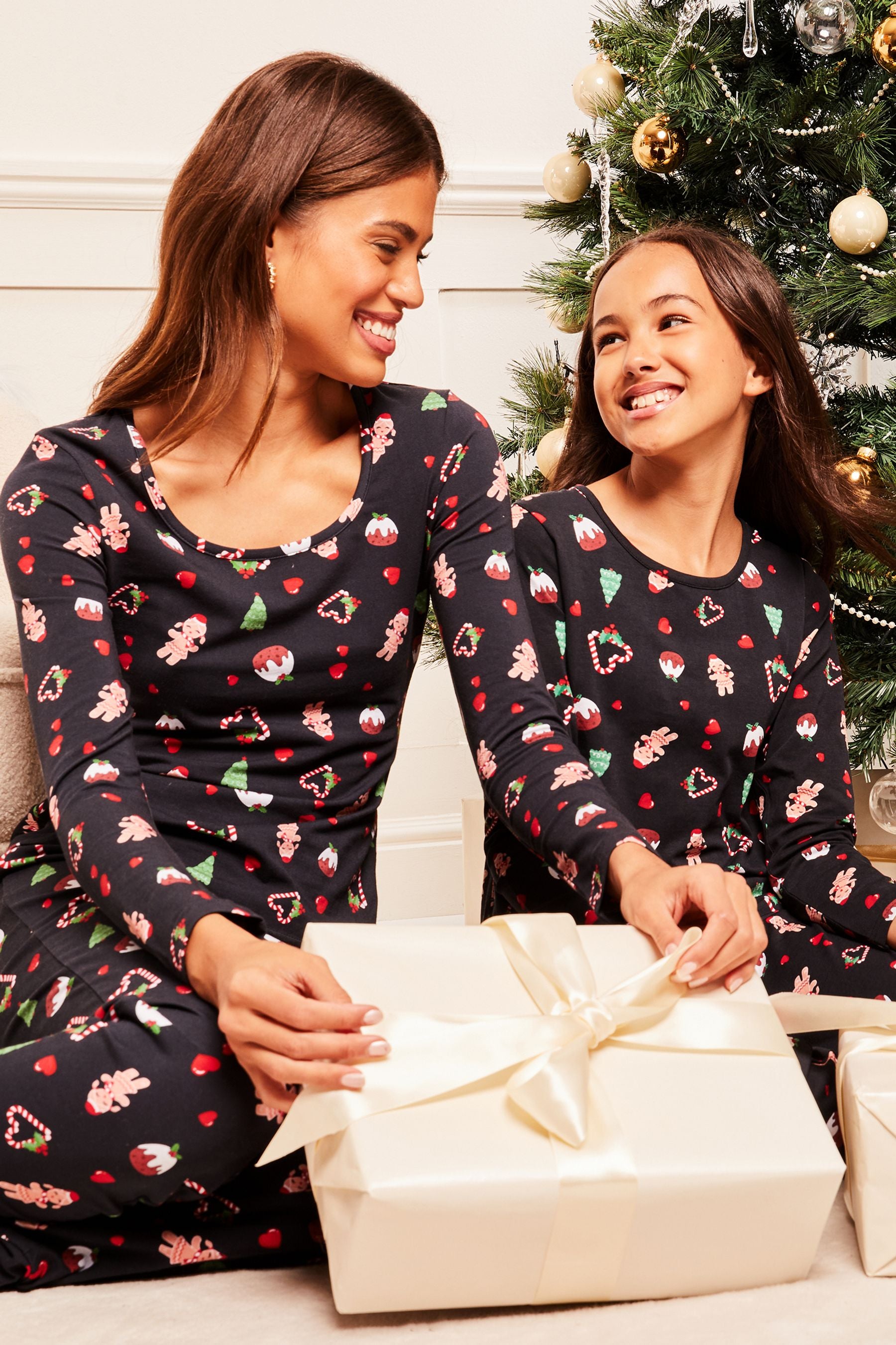 Black Lipsy Christmas Long Sleeve Long Leg Pyjamas (From 3-16yrs)