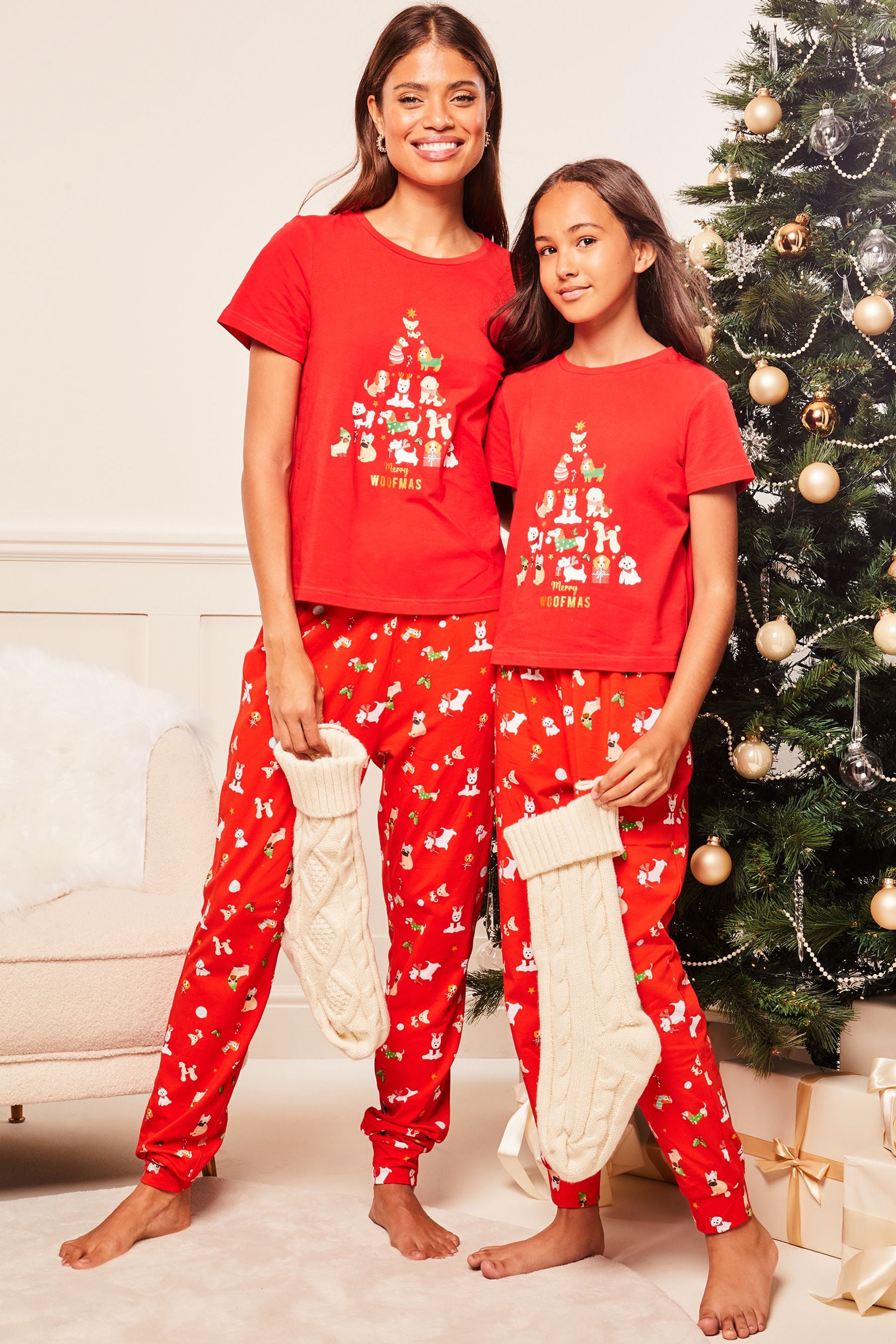 Red Lipsy Christmas Short Sleeve Long Leg Pyjamas