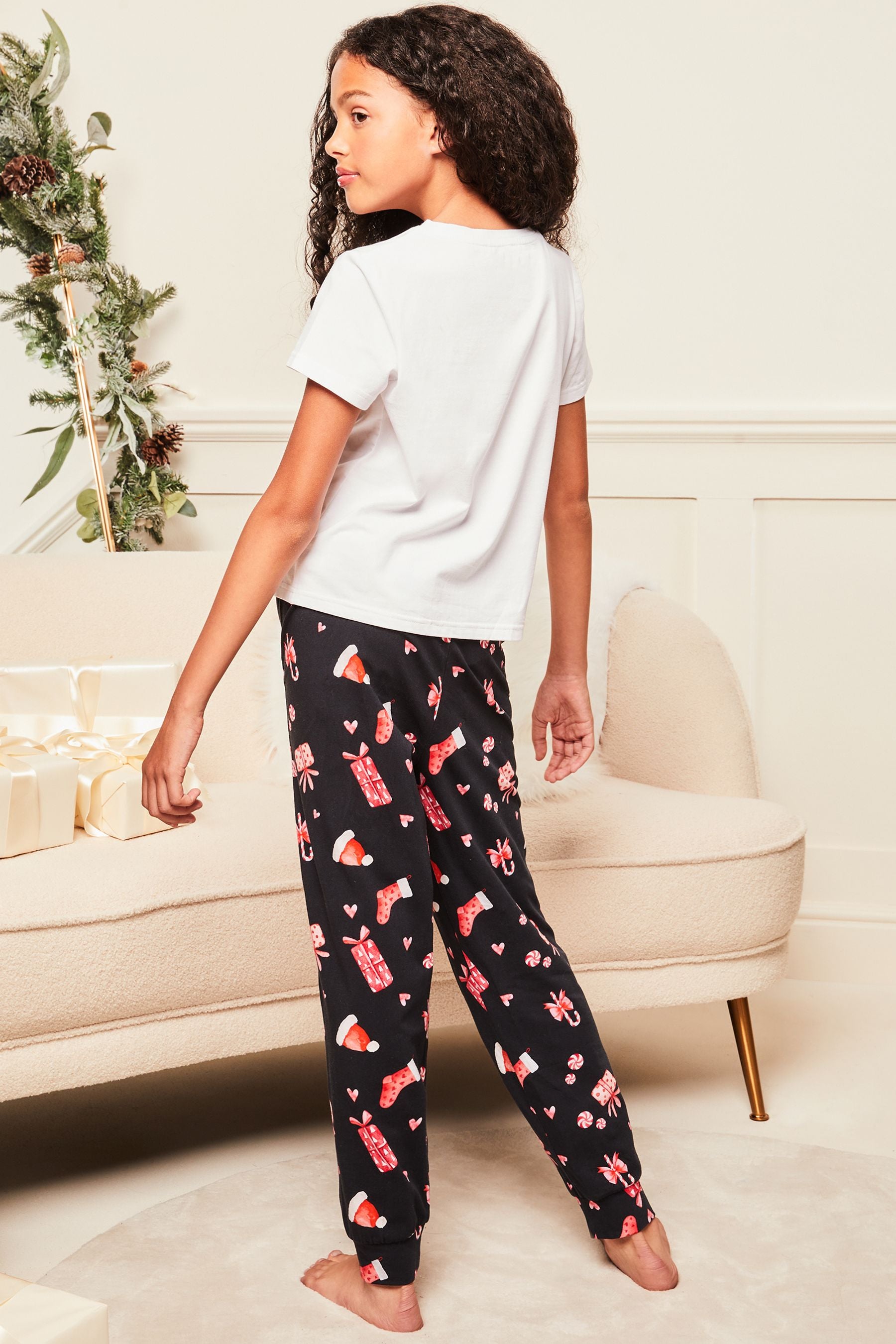 White Lipsy Christmas Short Sleeve Long Leg Pyjamas