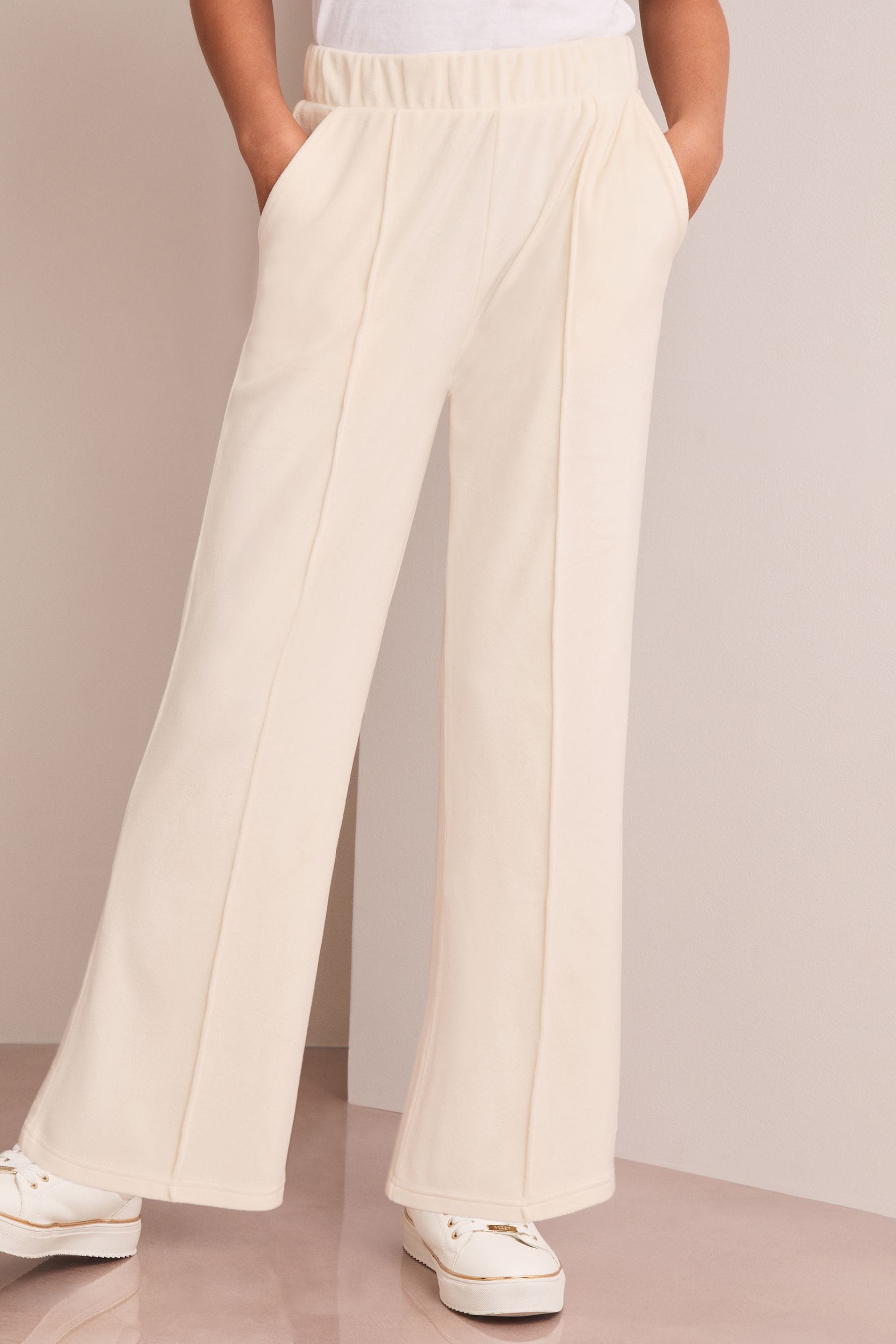 Cream Lipsy Super Soft Wide Leg Velour Joggers