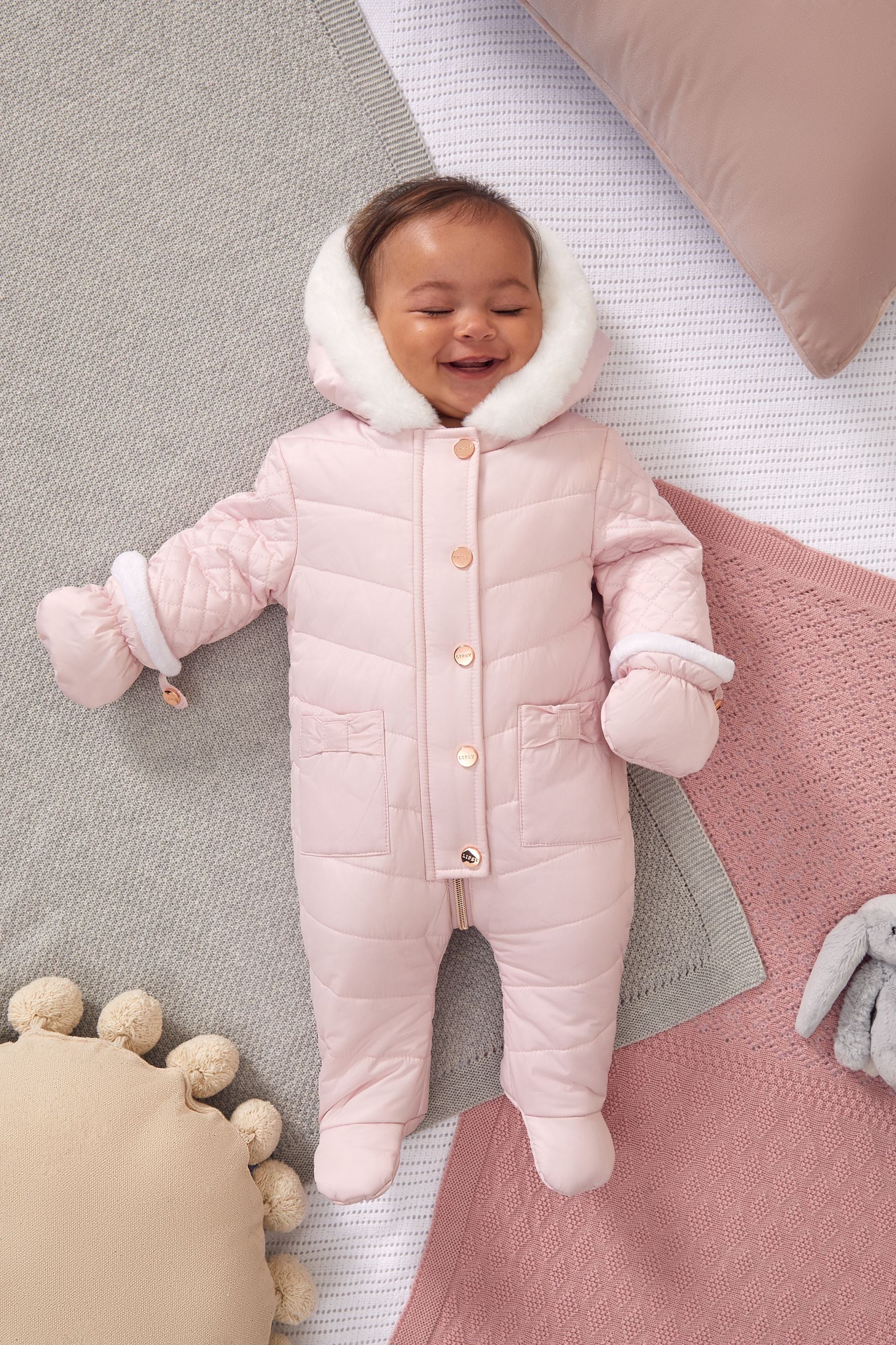 Pink Lipsy Fleece Lined Baby Snowsuit