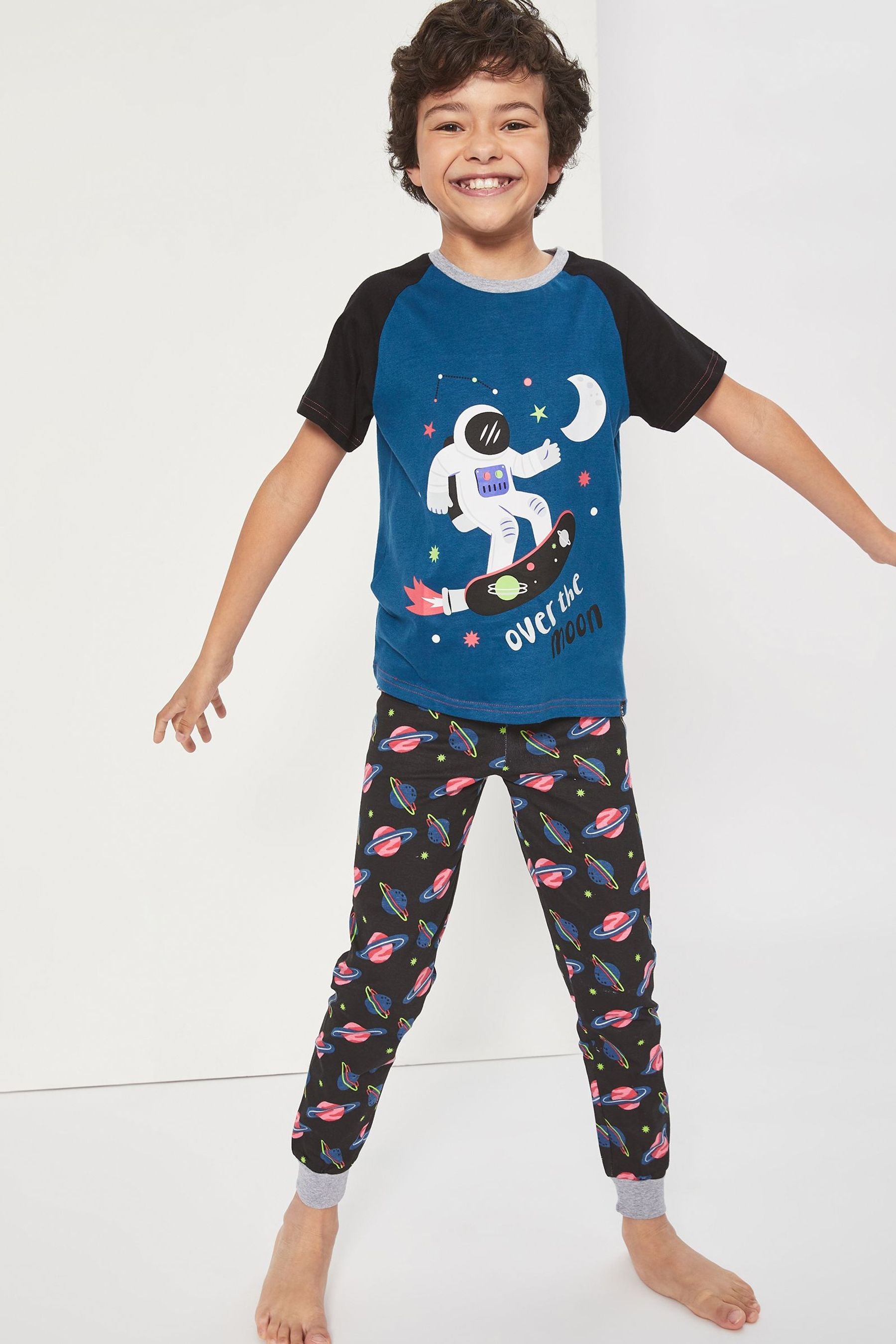 Harry Bear Black Space Over The Moon Short Sleeve Pyjama Set