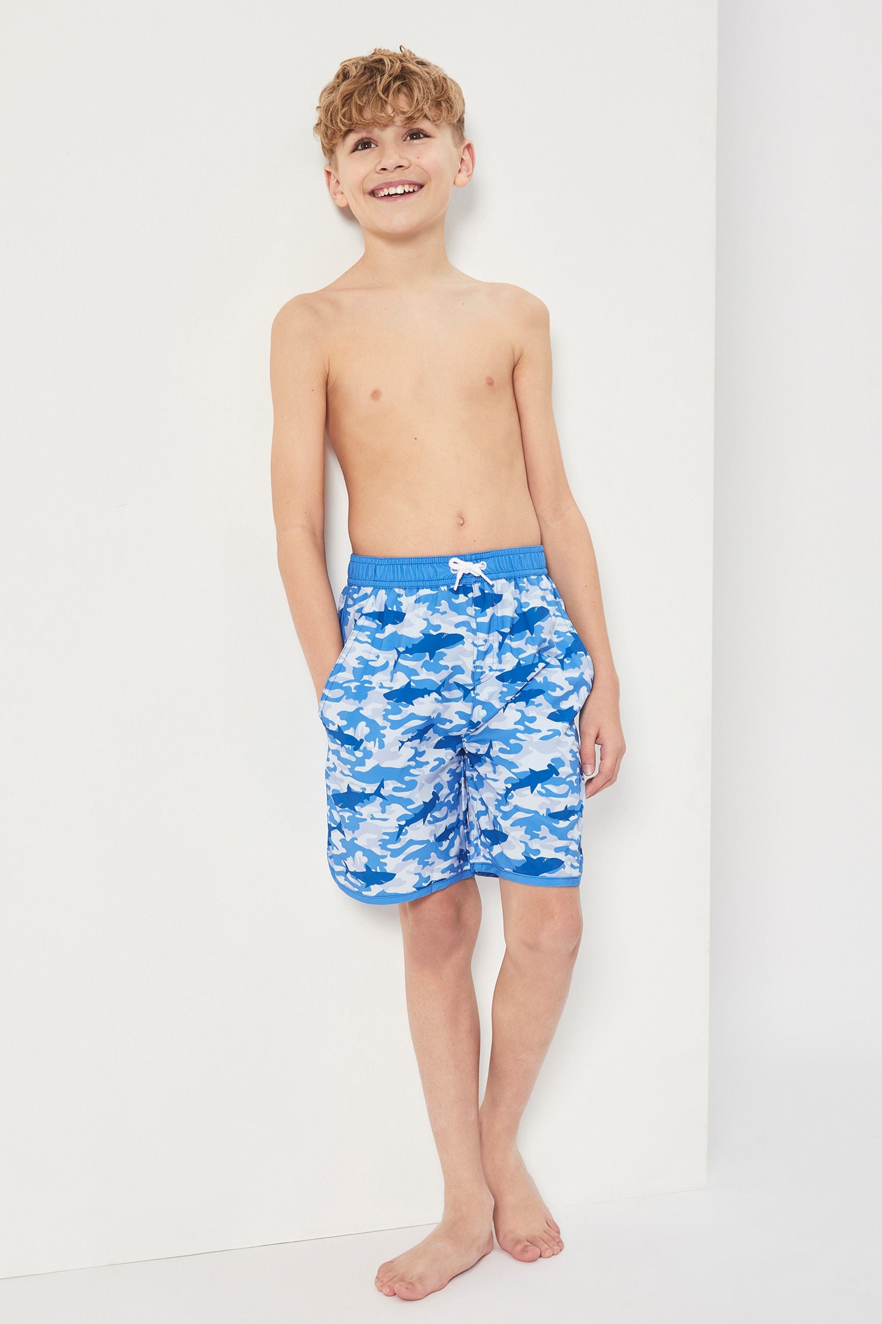 Blue Nautical Camo Harry Bear Boys Swim Shorts