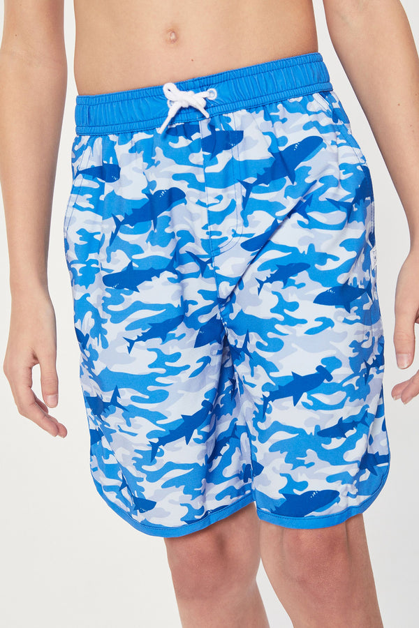 Blue Nautical Camo Harry Bear Boys Swim Shorts