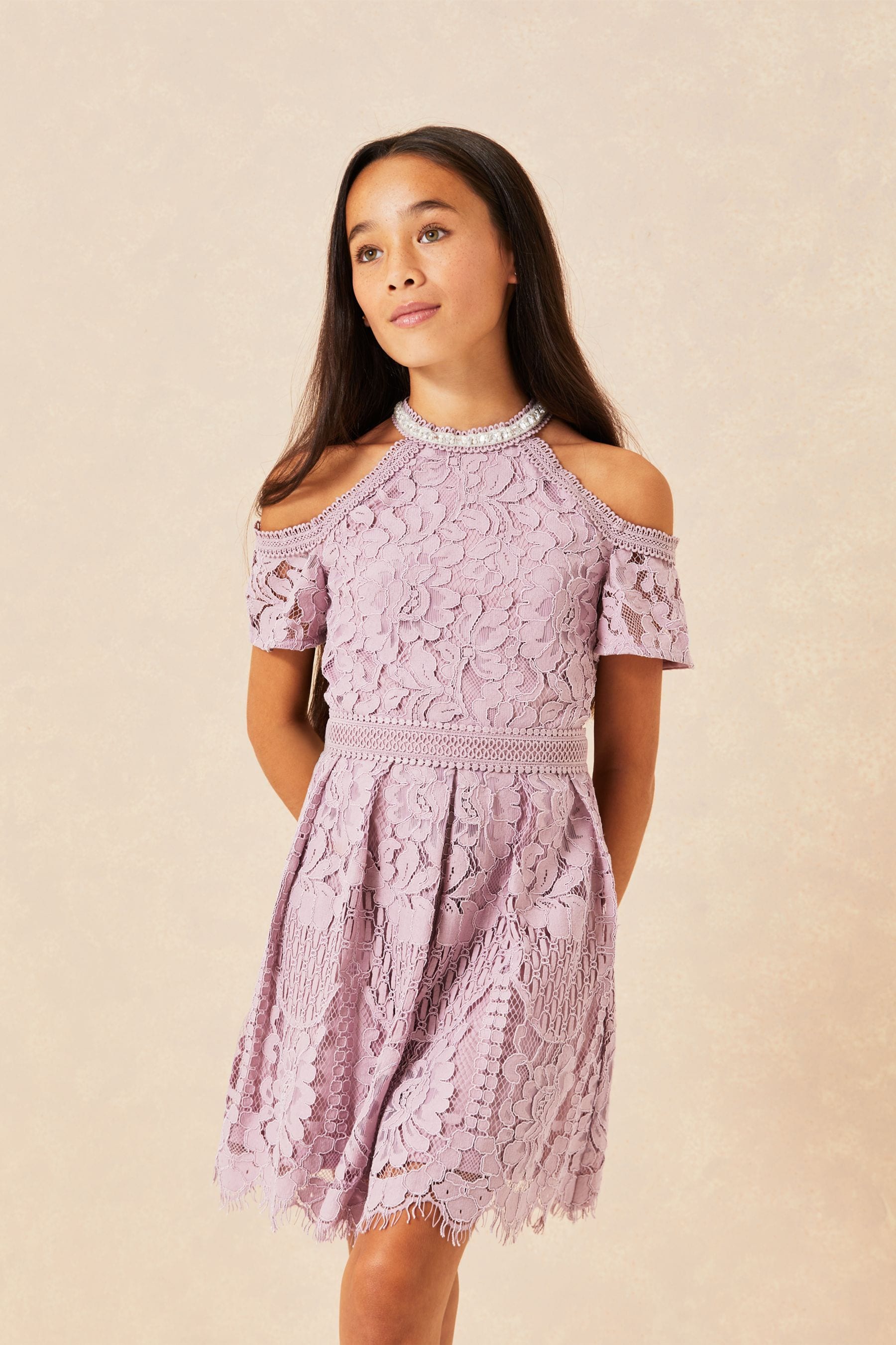 Lilac Lipsy Cold Shoulder Lace Occasion Dress