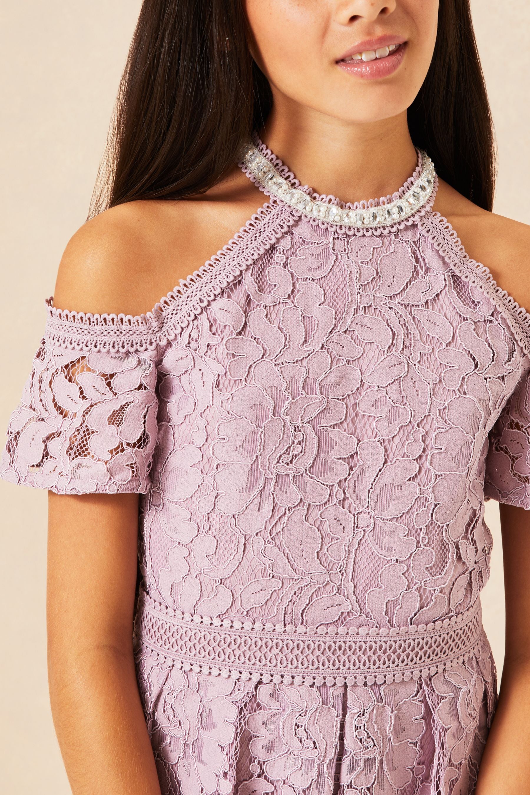 Lilac Lipsy Cold Shoulder Lace Occasion Dress